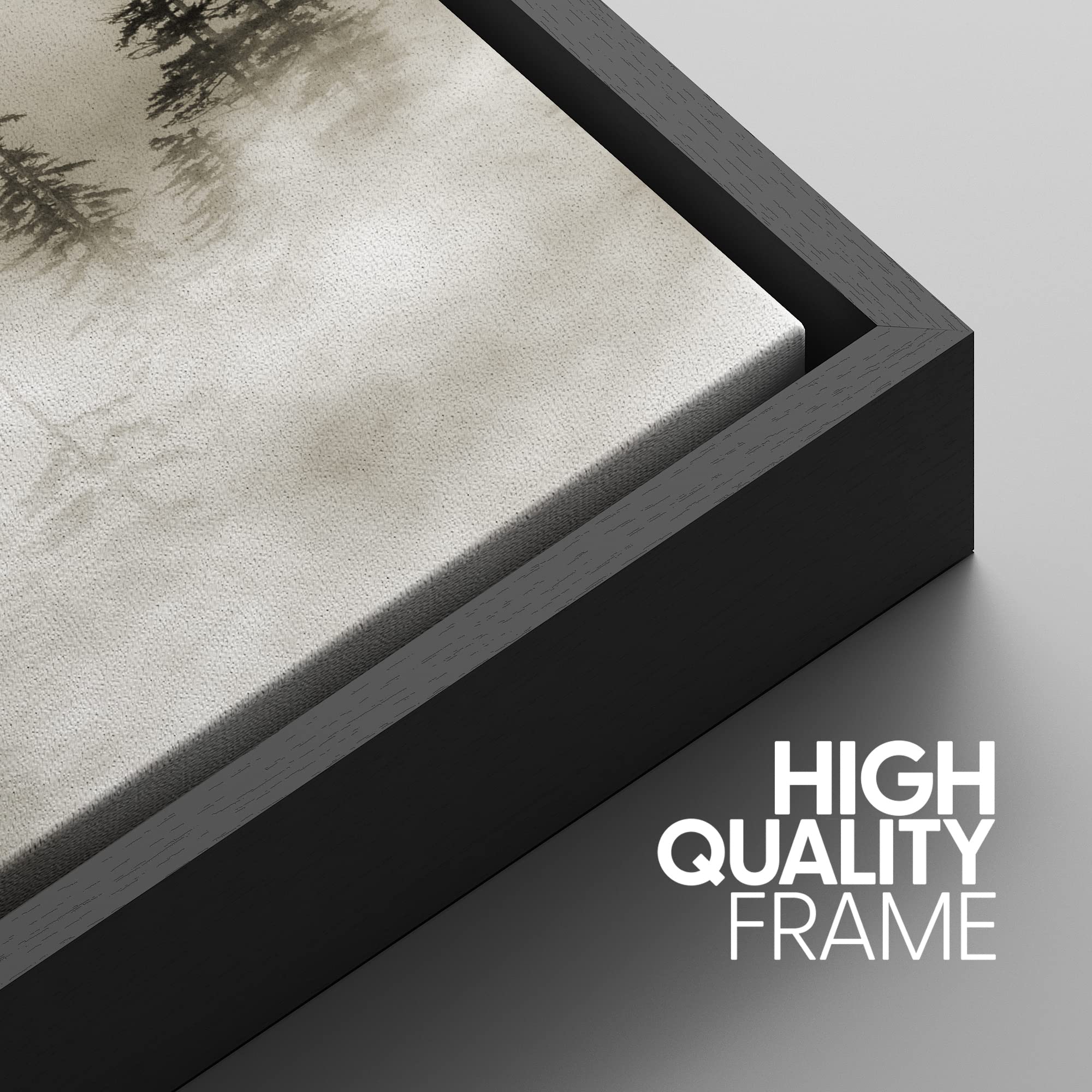 Winter Fog Over Pine Tree Forest Landscape Framed Canvas Wall Art - 24