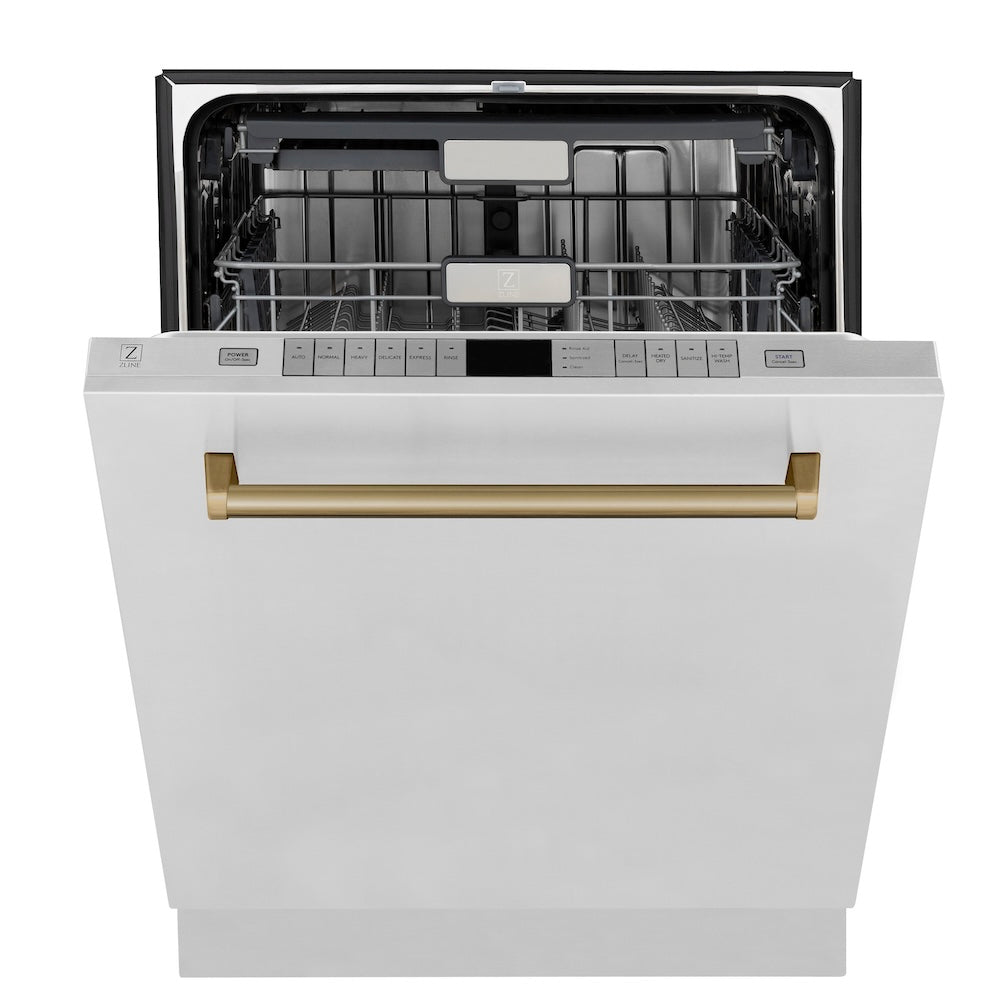 ZLINE Autograph Edition 24-inch Stainless Steel Dishwasher with Champagne Bronze Handle - 45dBa Ultra Quiet, 3rd Rack & Top Touch Controls - Perfect for Modern Kitchens and Open-Concept Homes (DWMTZ 304 24 CB)