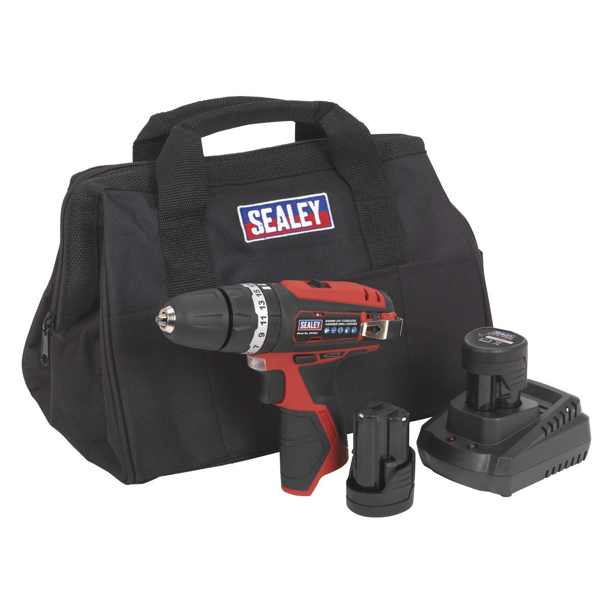 Sealey CP1201KIT 12V Li-ion Hammer Drill/Driver Kit with 2 Batteries & 10mm Chuck - Perfect for DIY Projects, Home Repairs & Construction Work