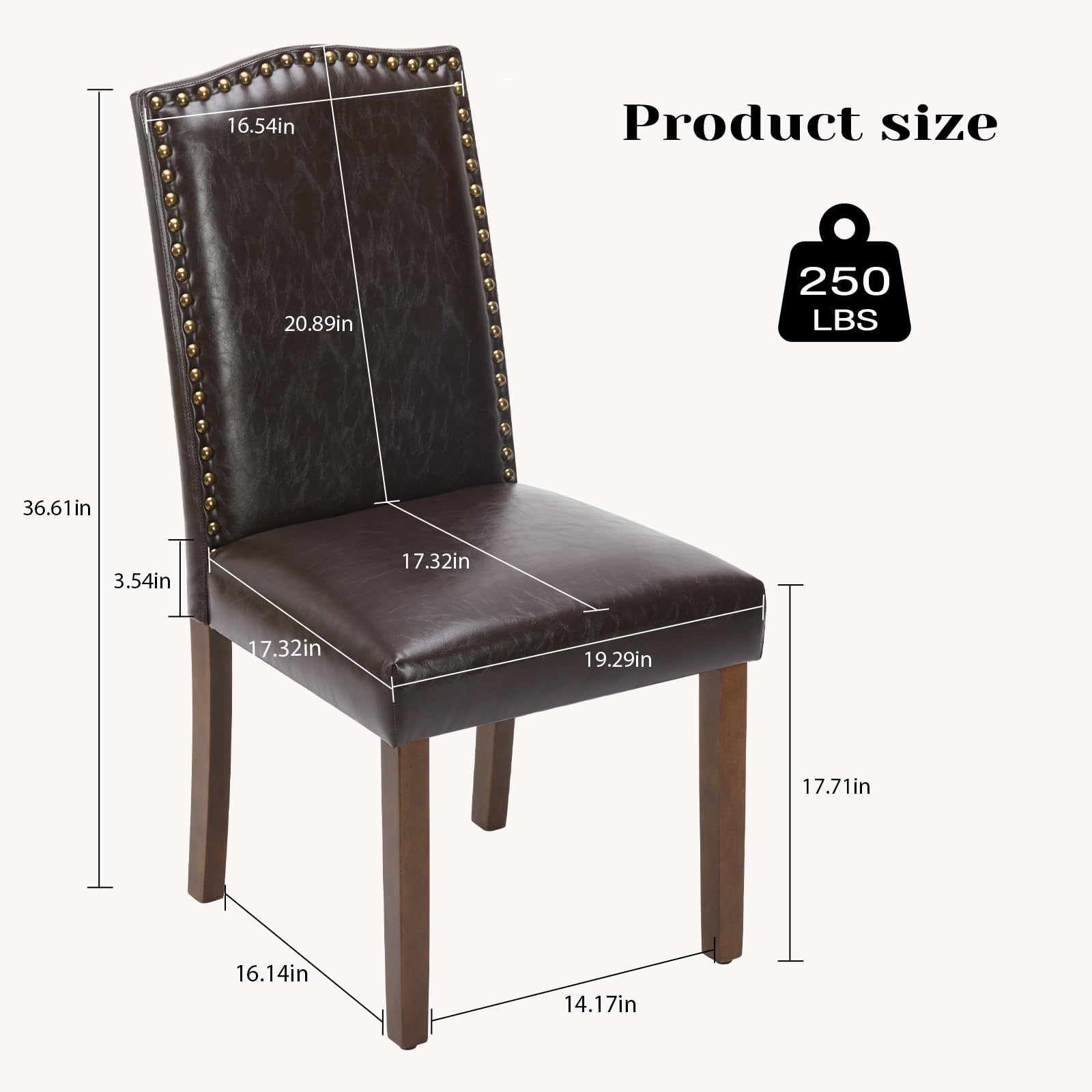 DUMOS 4-Piece PU Leather Dining Chair Set - Upholstered Parsons Chairs with Nailhead Trim & Rubber Wood Legs, Modern Kitchen Side Chairs for Dining Room, Living Room, Bedroom - Brown | Perfect for Home Decor, Family Gatherings & Small Space Dining