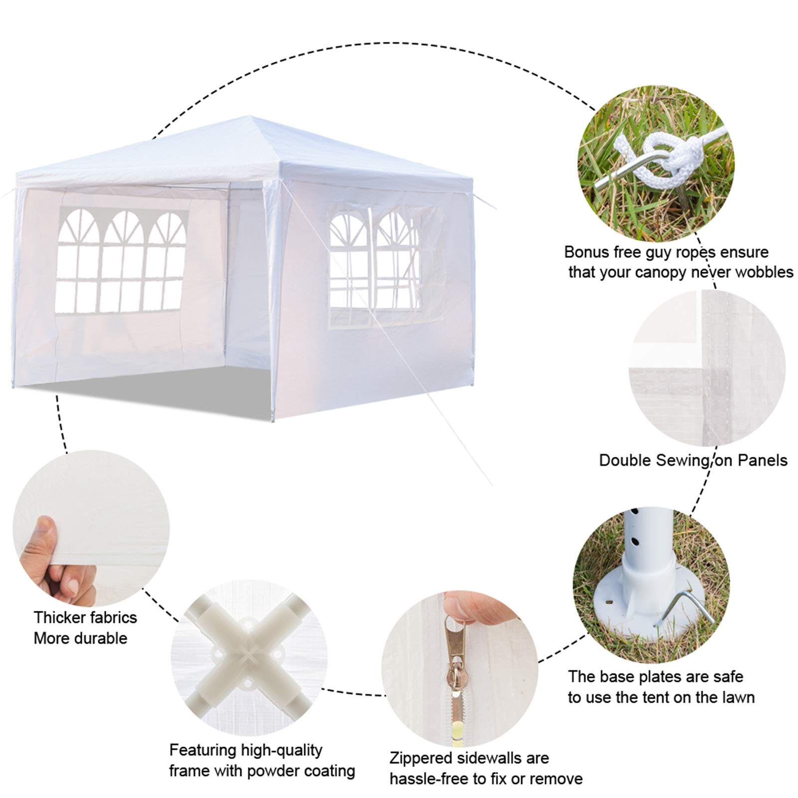 Outdoor Canopy Tent - Waterproof Pop Up Gazebo for Weddings, Parties & Events with Spiral Tubes (White, 33m, 3-Sided) - Perfect for Backyard Gatherings, Beach Picnics & Outdoor Celebrations