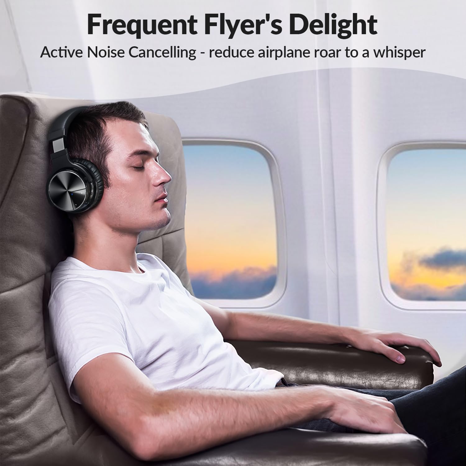 Silensys Active Noise Cancelling Bluetooth Headphones with Microphone - Wireless Over-Ear Headphones with Deep Bass, 30H Playtime, Comfortable Fit for Work, Travel & Gaming (Jet Black) - Perfect for Office, Commuting, TV Watching & Phone Calls