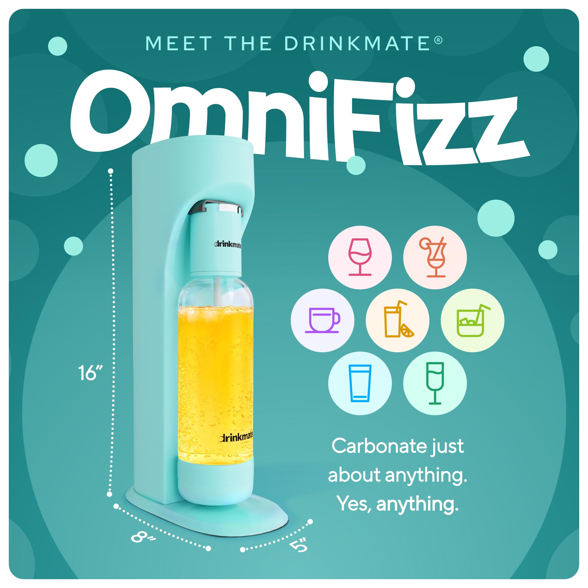 Drinkmate OmniFizz Sparkling Water and Soda Maker Machine - Ultimate Bundle with 3 CO2 Cylinders (60L Each), 2 Carbonation Bottles & Fizz Infuser - Make Carbonated Drinks at Home (Arctic Blue) | Perfect for Kitchen, Office, Parties & Healthy Lifestyle