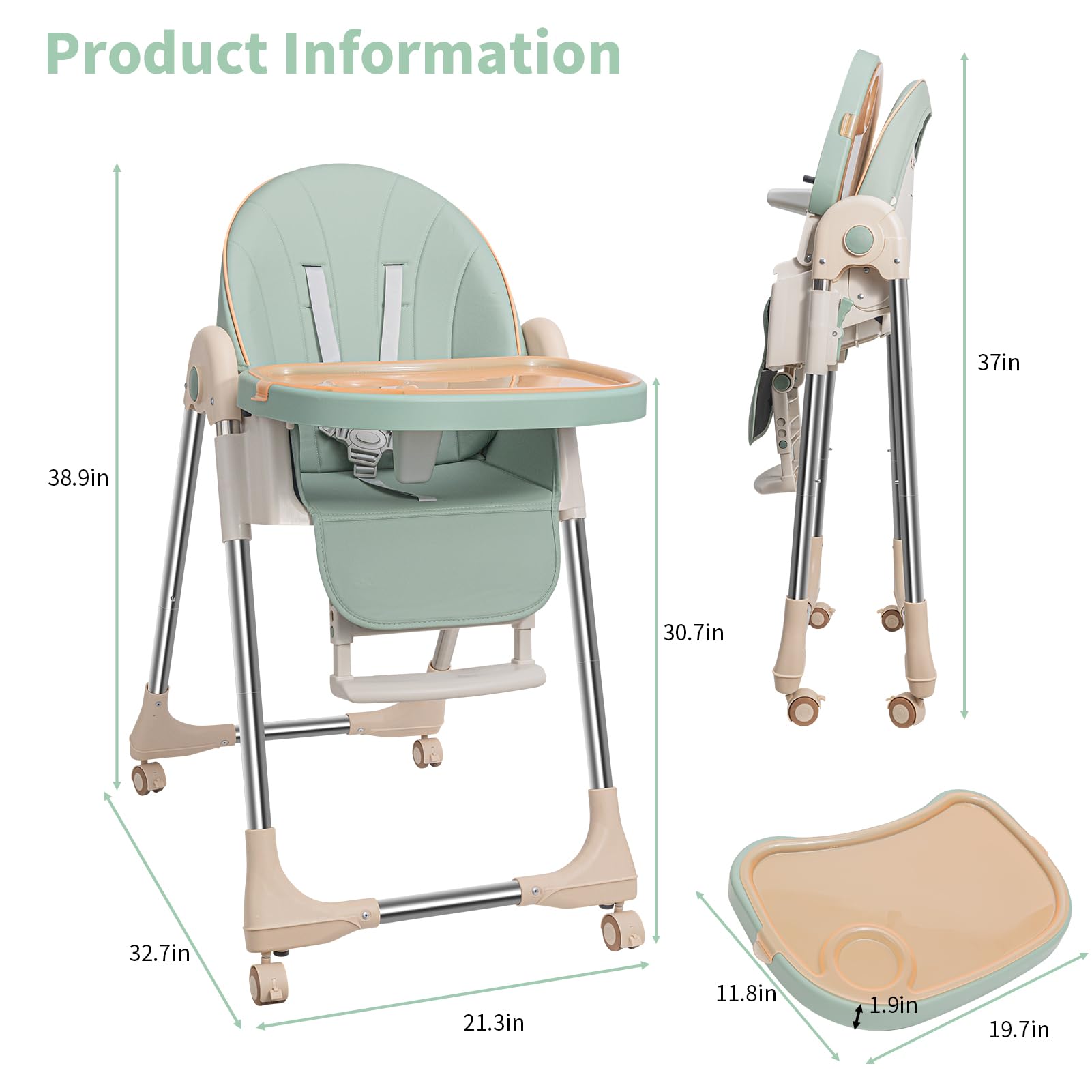 **Adjustable Baby High Chair for Infants & Toddlers - Foldable, 4-Wheel Design with Double Removable Trays - Supports Up to 50KG - Perfect for Feeding, Playtime & Dining**