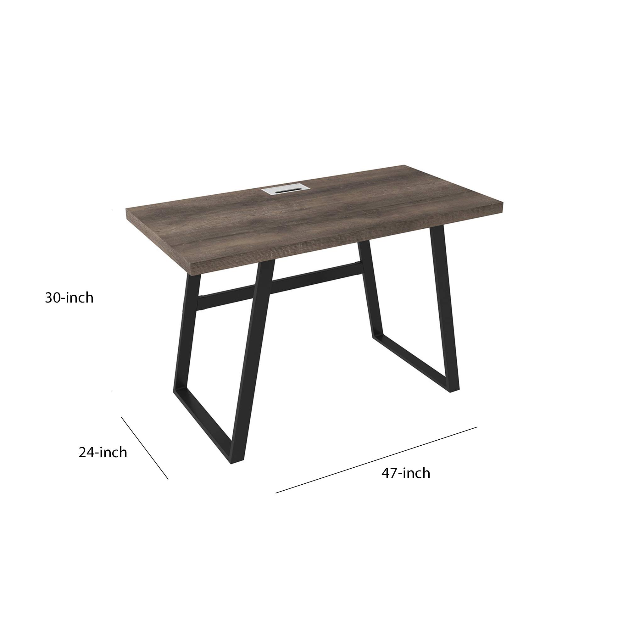 Benjara Wooden Writing Desk with Metal Base - Rectangular Brown & Black Home Office Desk for Study, Work, and Remote Learning