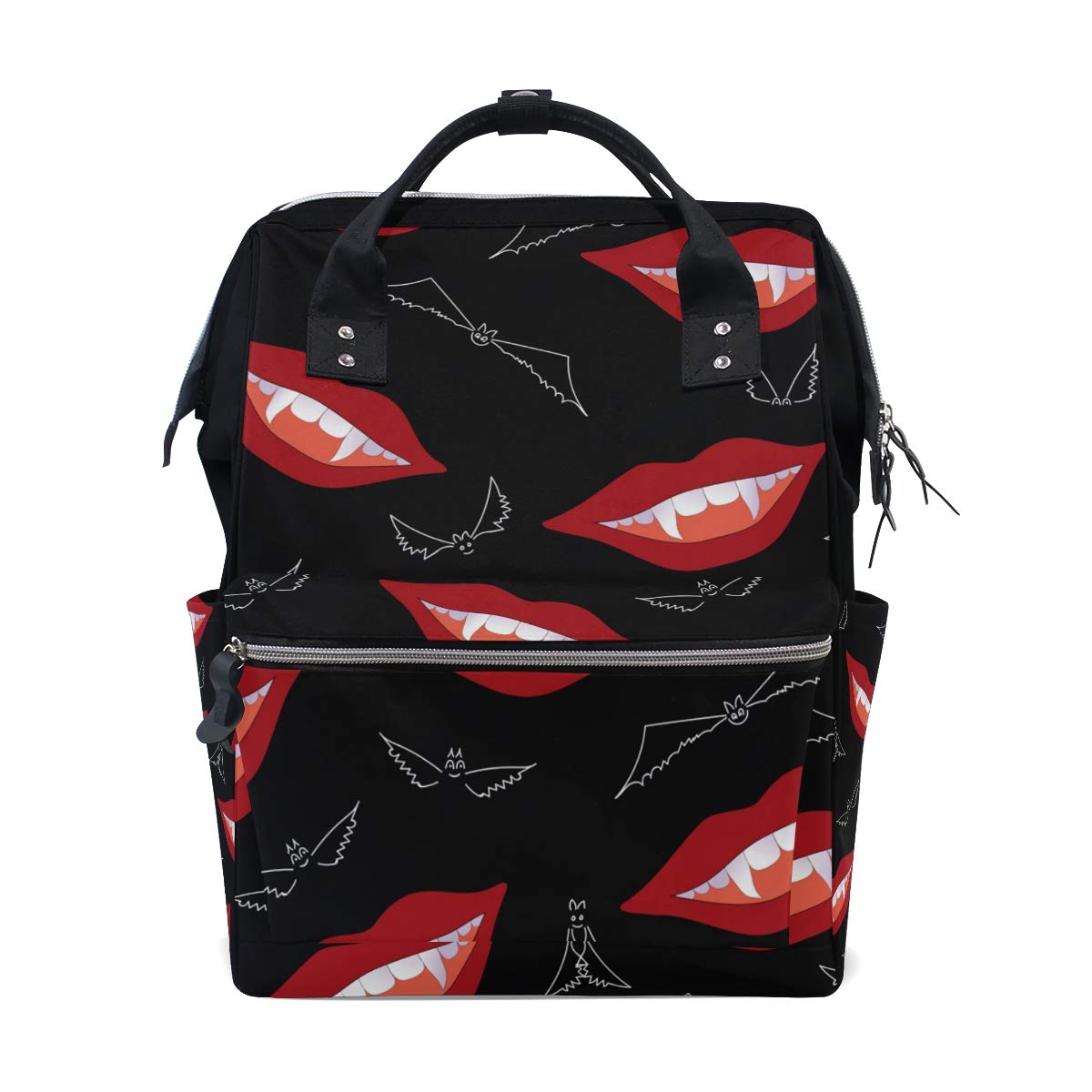 Vampire Lips Bat Diaper Backpack for Moms & Dads - Large Unisex Baby Care Travel Backpack with Laptop Compartment | Perfect for Parenting, Outdoor Adventures & School Use