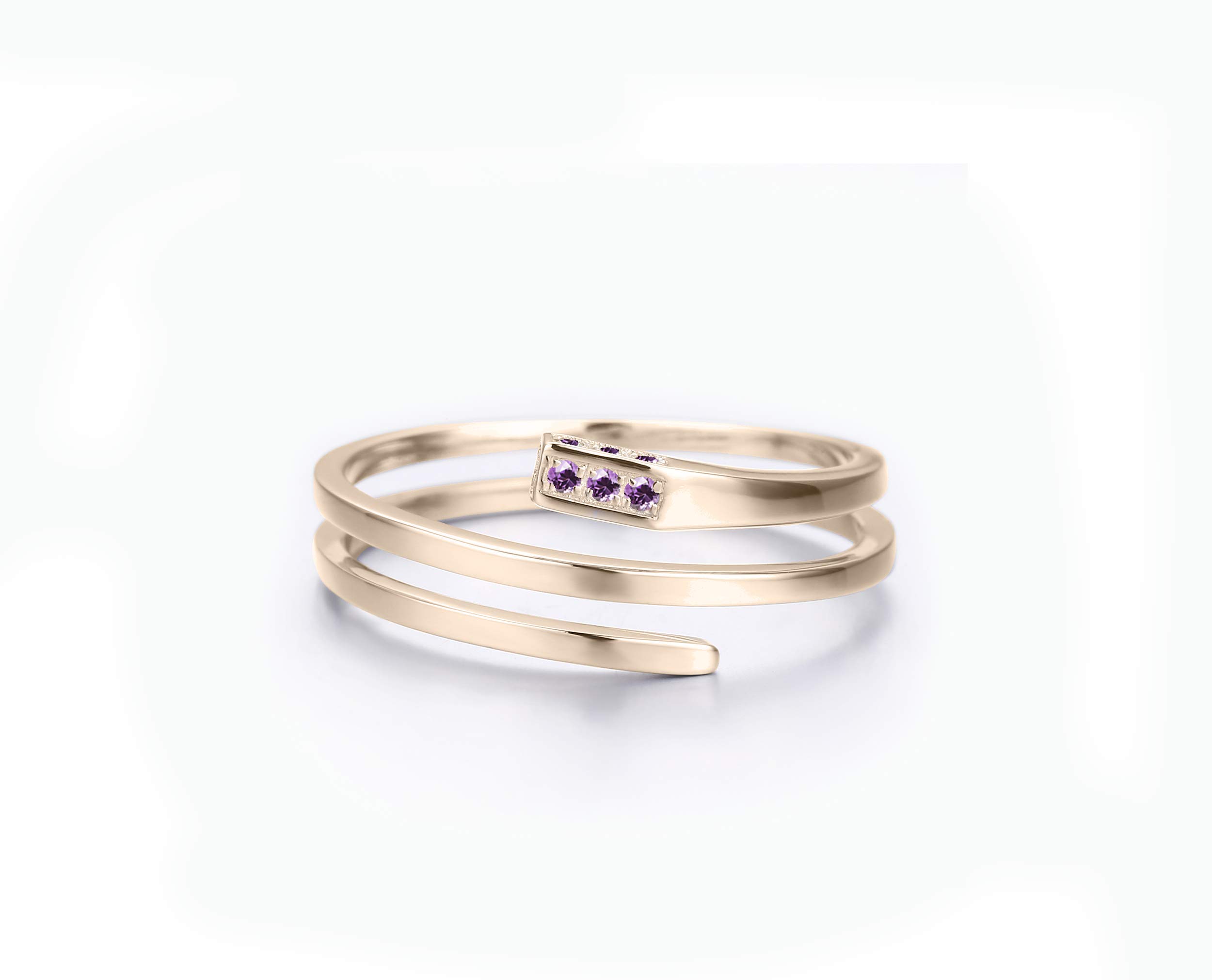 14K Gold Amethyst Engagement Ring - Rectangle Shaped Minimalist Wedding Band, Handmade Promise Ring with February Birthstone for Women | Perfect for Proposals, Anniversaries & Everyday Wear