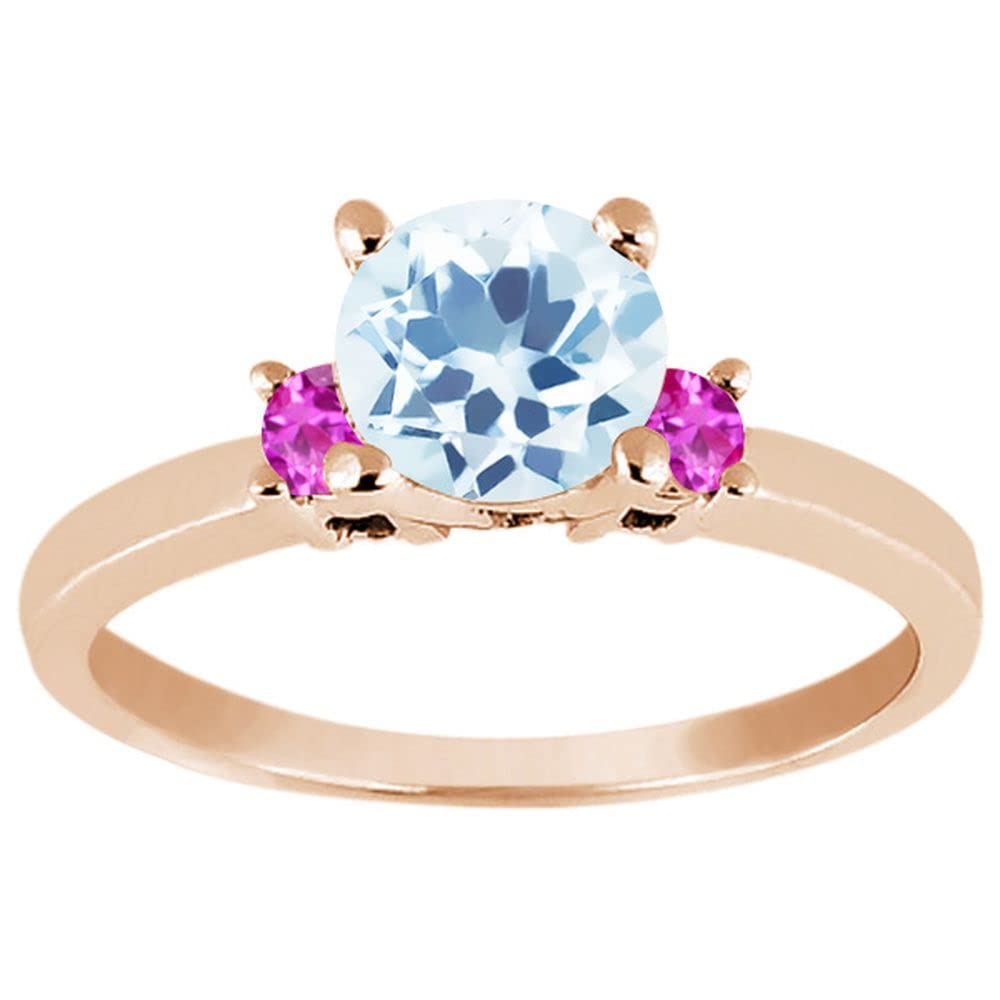 1.35 Ct Round Sky Blue Topaz & Pink Sapphire 925 Rose Gold Plated Silver Engagement Ring for Women - Perfect for Weddings, Anniversaries, and Proposal Gifts | Gem Stone King Jewelry