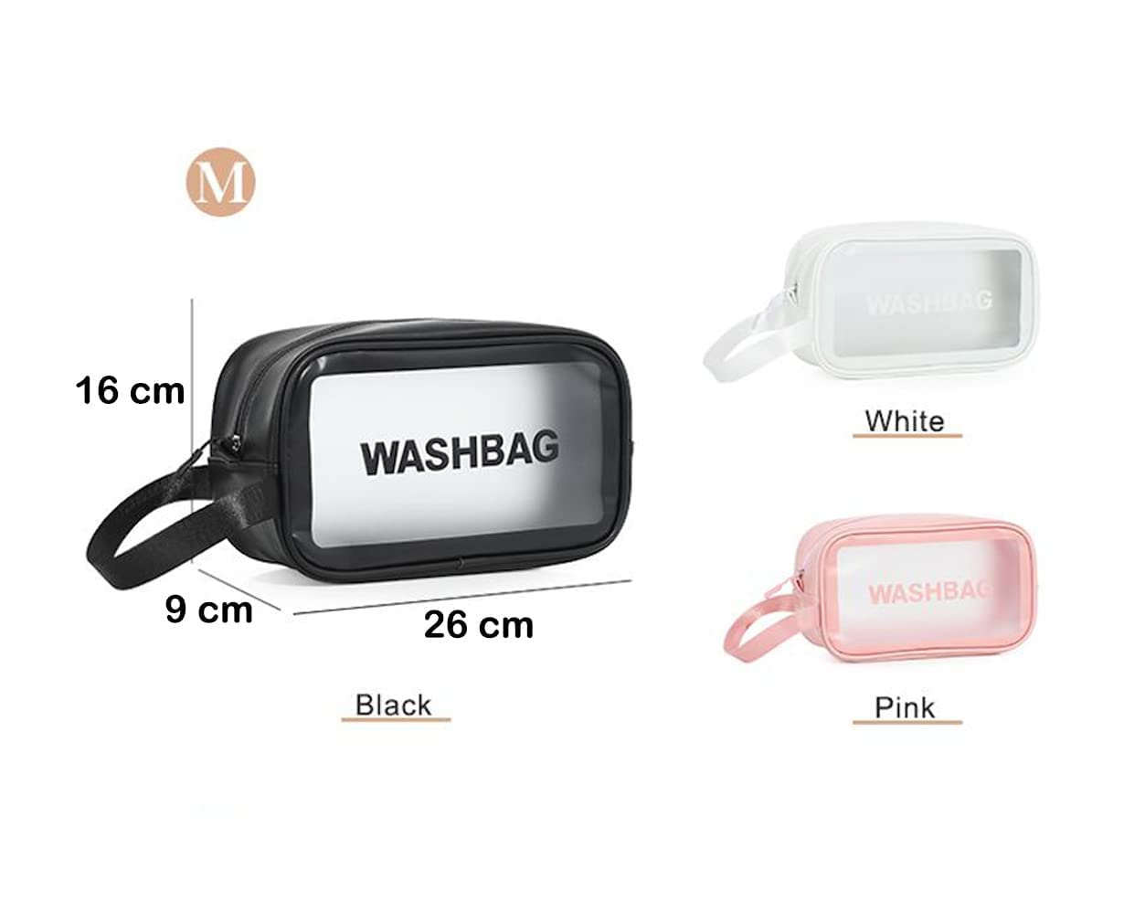 **Flywind Clear Toiletry Bag - Waterproof PVC Cosmetic Travel Organizer with Zipper for Women & Men (White, Medium) - Perfect for Travel, Gym, and Makeup Storage**