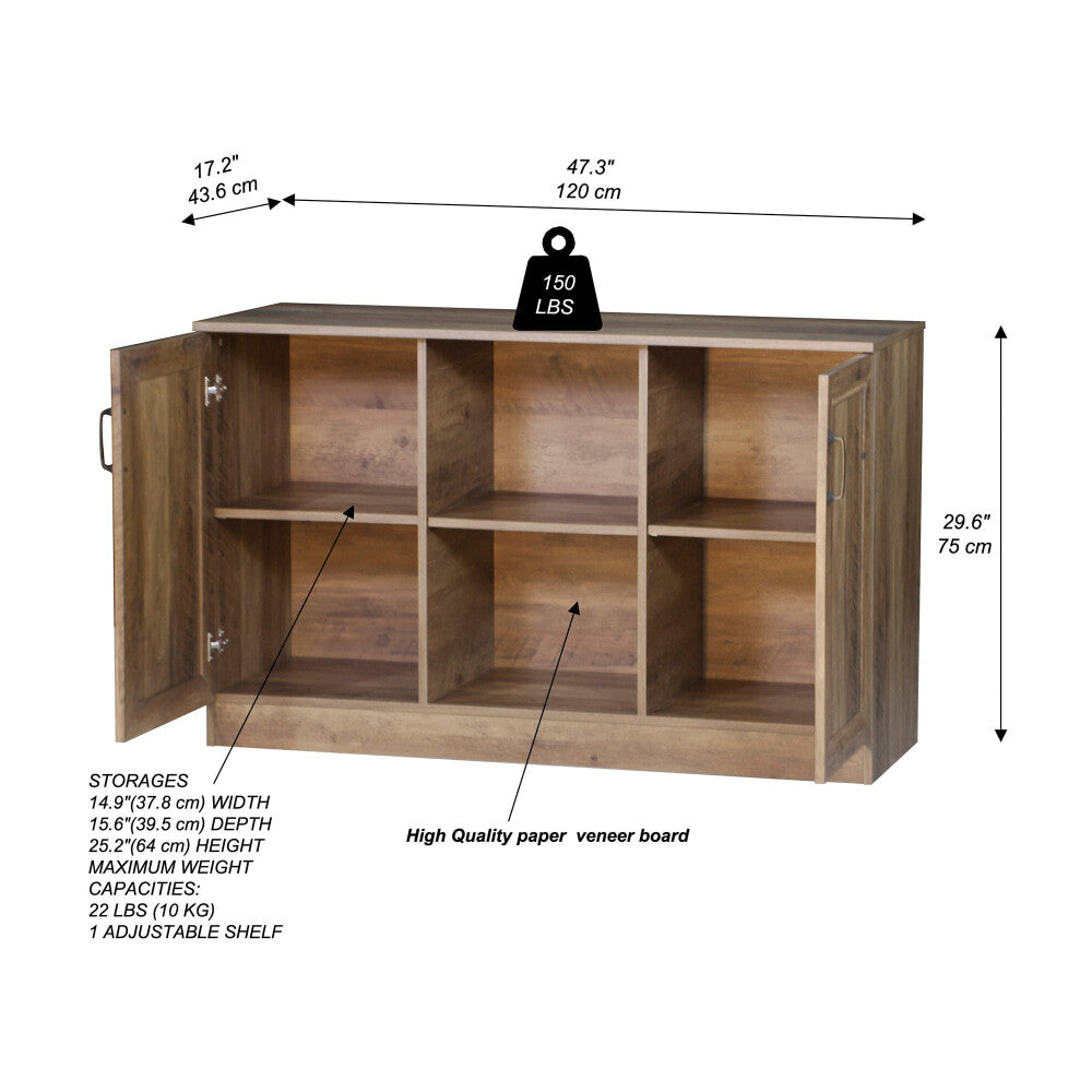 Rustic Oak Wooden 2-Door Sideboard Buffet Cabinet - Storage Unit for Dining Room, Living Room & Entryway Organization