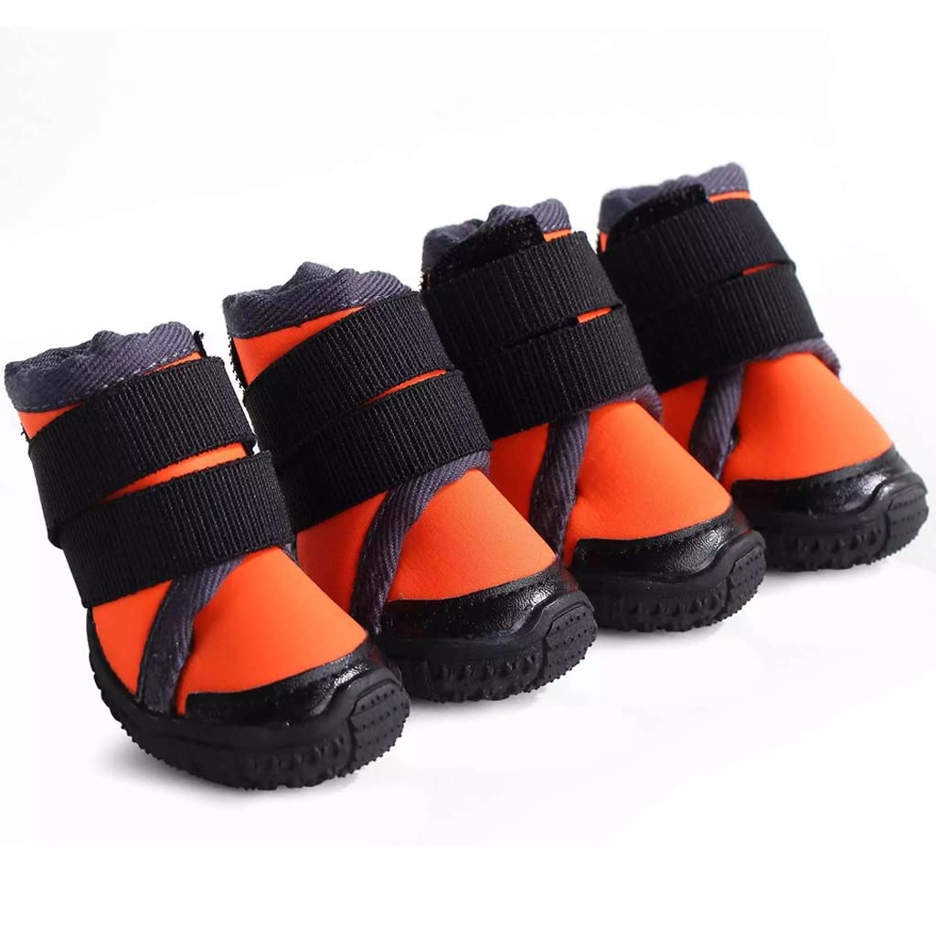 **Waterproof Anti-Slip Dog Boots for Winter & Rain – 4PCS Set, Warm Pet Shoes for Small Dogs & Puppies – Durable Rubber Sole for Snow, Ice & Outdoor Adventures (Orange, Size 80)** – Perfect for Hiking, Walks & Cold Weather Protection