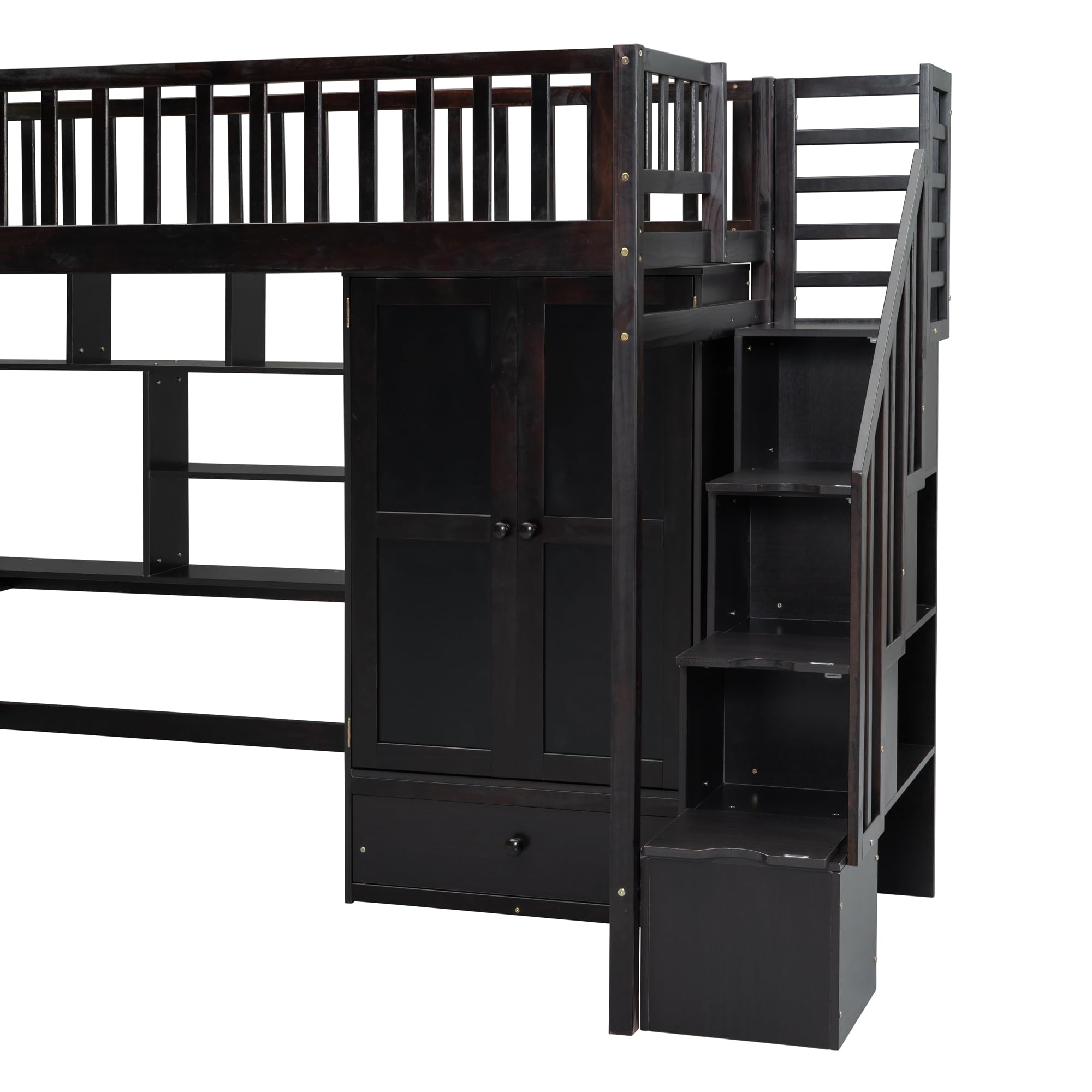 Harper & Bright Designs Twin Loft Bed with Stairs - Solid Wood Loft Bed Frame with Wardrobe, Desk, Bookshelf & Storage Drawers in Espresso | Perfect for Kids' Bedroom, Dorm Room & Small Space Organization