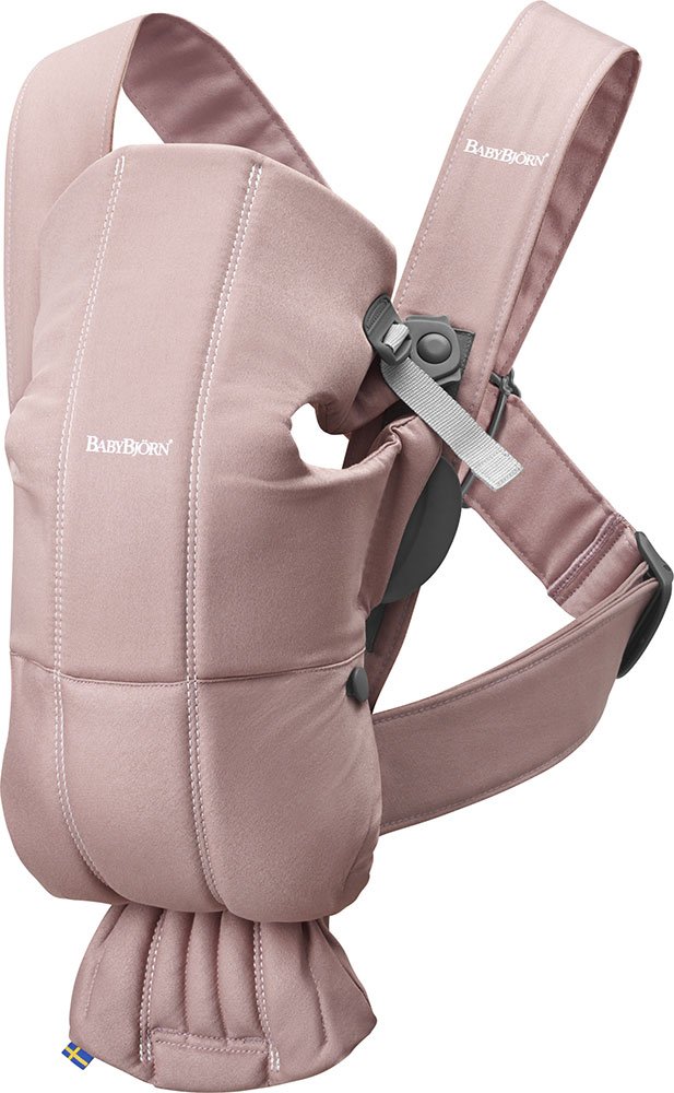 BabyBjörn Baby Carrier Mini - Soft Cotton Newborn Carrier for 7-25 lbs (Dusty Pink) | Ergonomic & Easy-to-Use Infant Sling | Perfect for Hands-Free Parenting, Shopping & Outdoor Adventures