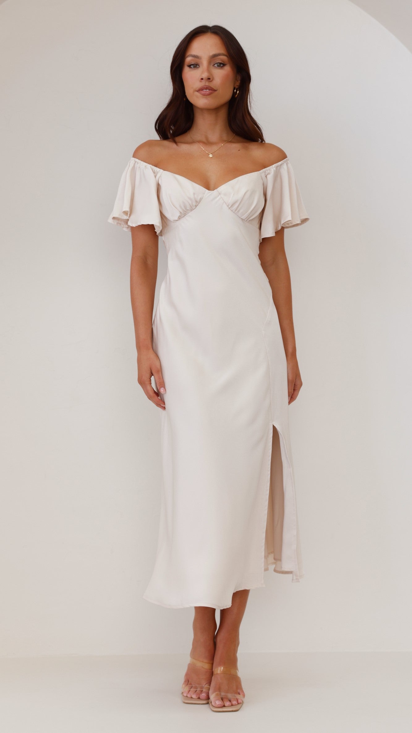 Louisa Midi Dress Ivory - Elegant Flowy Summer Dress for Women | Perfect for Beach Vacations, Weddings & Date Nights