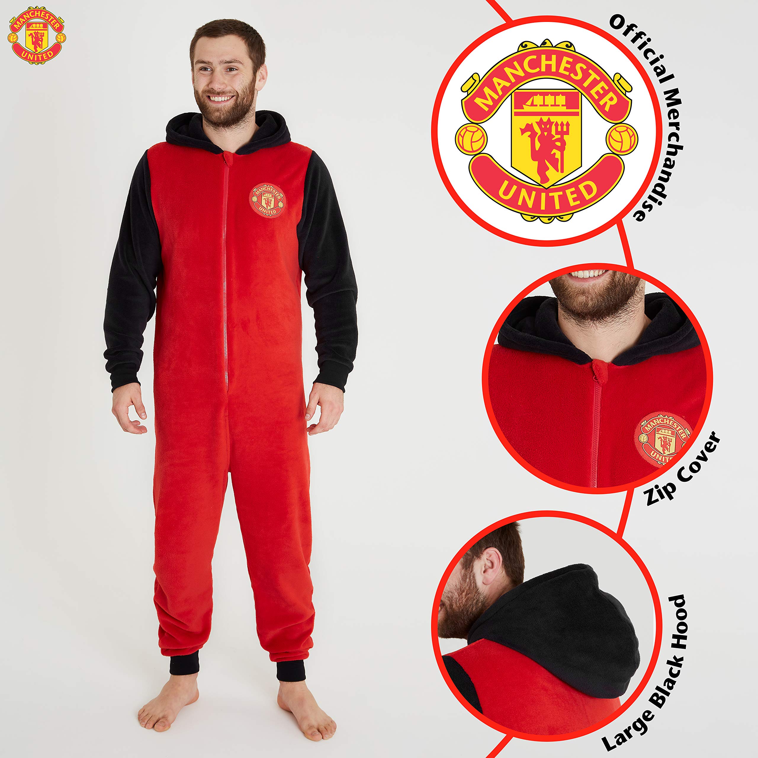 Manchester United FC Men's Fleece Onesie Pajamas - Cozy Football Pajama Set for Fans | Perfect Gift for Soccer Lovers & Game Night Sleepwear