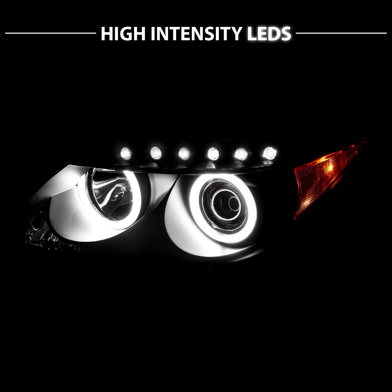 AmeriLite Ultra Bright LED Halo Projector Headlights - Black for Scion Tc (Pair, Left & Right) - Perfect for Night Driving & Car Customization