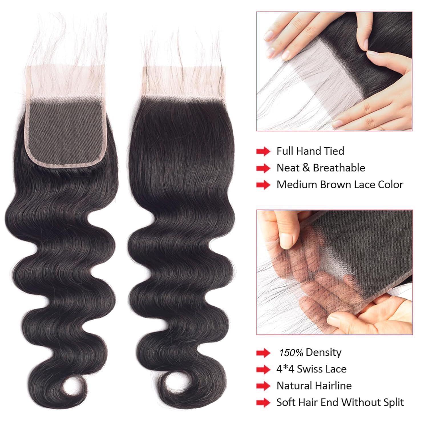 ALLRUN 20 22 24 Inch Body Wave Bundles with 4x4 HD Lace Closure - 100% Unprocessed Brazilian Virgin Remy Human Hair for Natural Look | Perfect for Weaves, Extensions & Styling