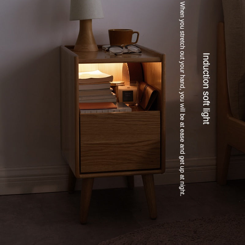 Solid Wood Ultra Narrow Nightstand - Oak, Rubber, Cherry - Perfect for Small Bedrooms, Apartments & Tight Spaces
