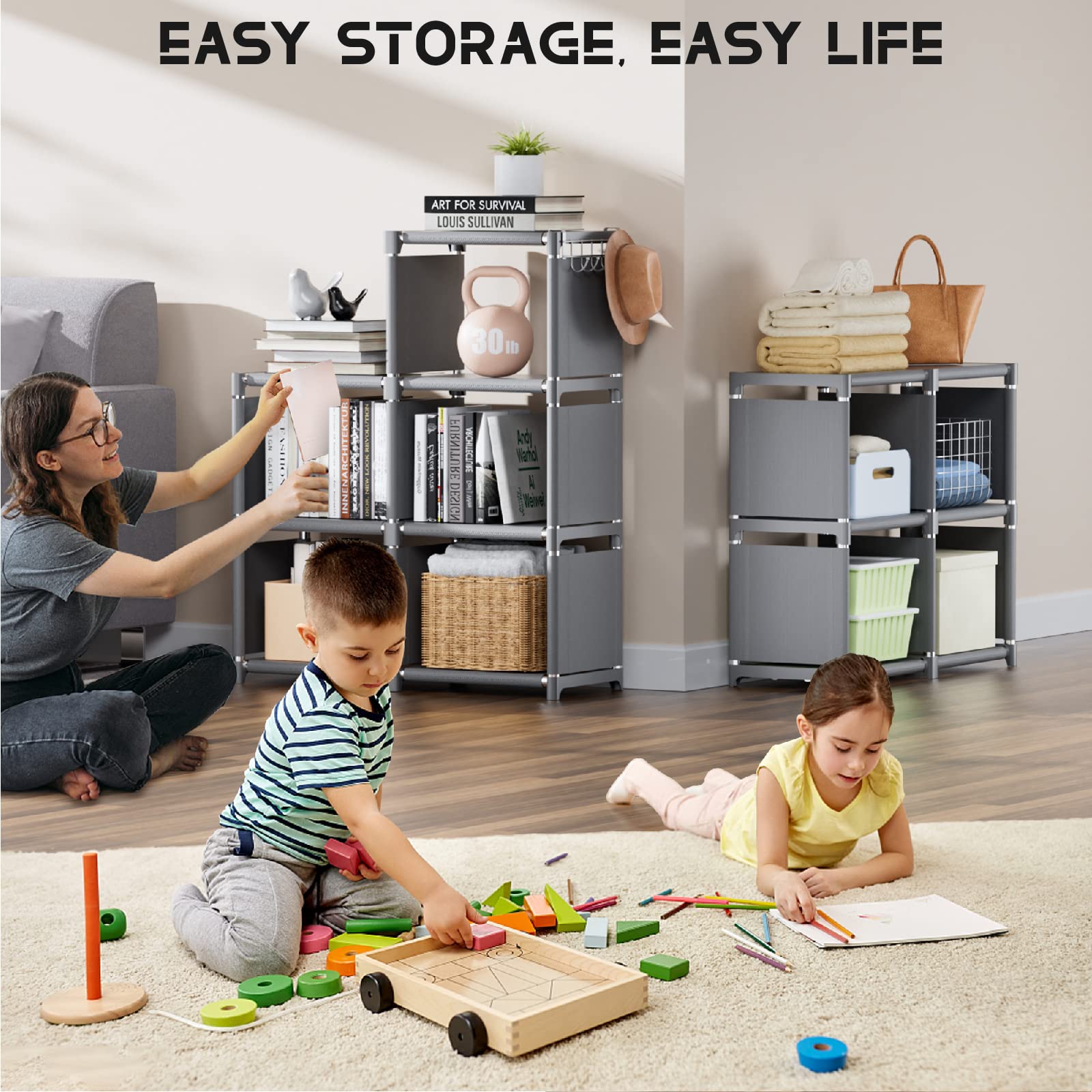 16 Cube Storage Organizer - DIY Metal Bookcase Shelf for Bedroom, Living Room, Office & Closet | Grey Cubicle Storage Rack for Books, Toys, Decor & More | Space-Saving Home Organization Solution