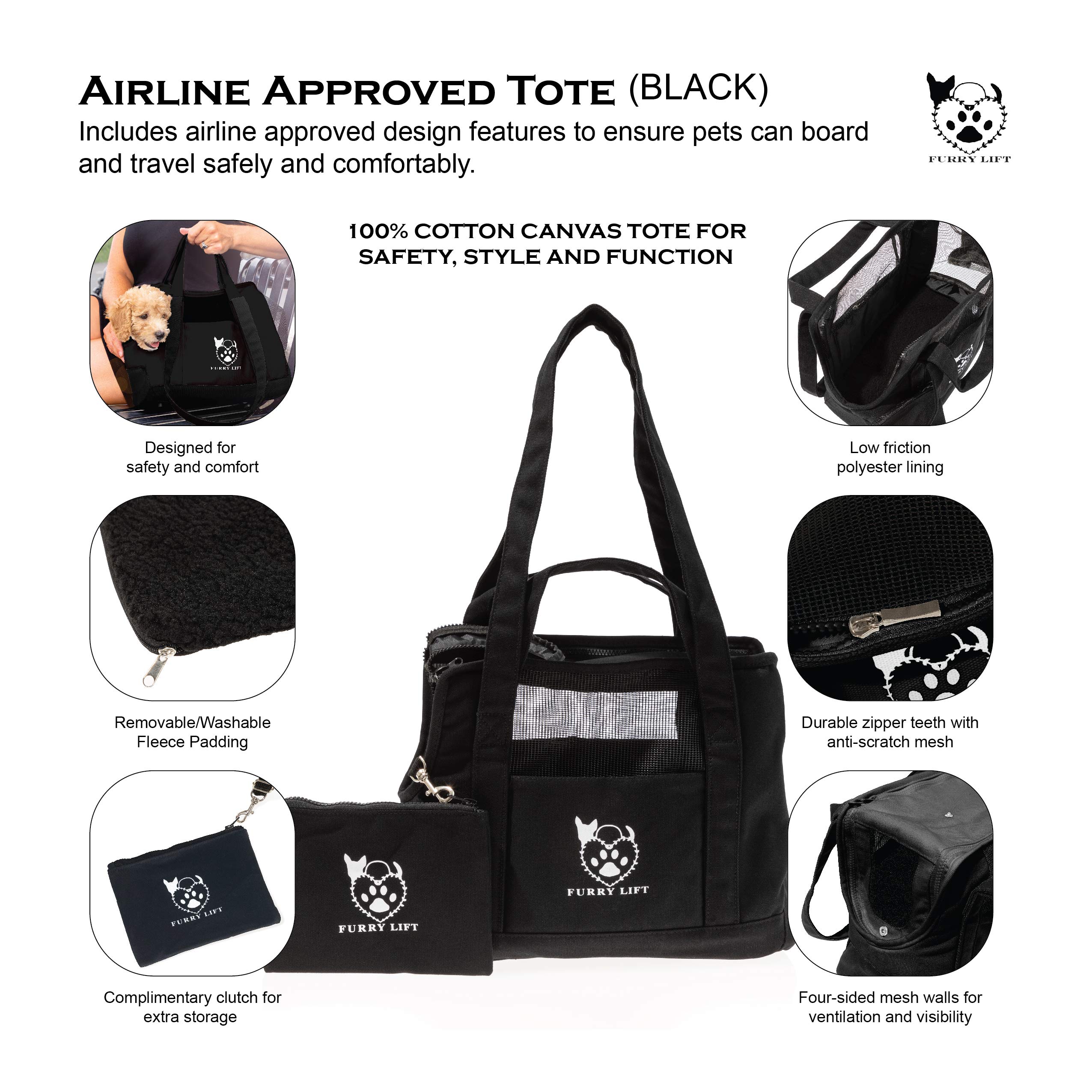 Airline Approved Pet Carrier Purse for Small Dogs & Cats - Breathable Mesh Design with Storage Pockets, Sherpa Lined, Fits Pets Up to 10lbs - Perfect for Travel on Airplanes, Cars, Buses & Subways - Ideal for Daily Commutes, Vet Visits & Weekend Getaways (Black)