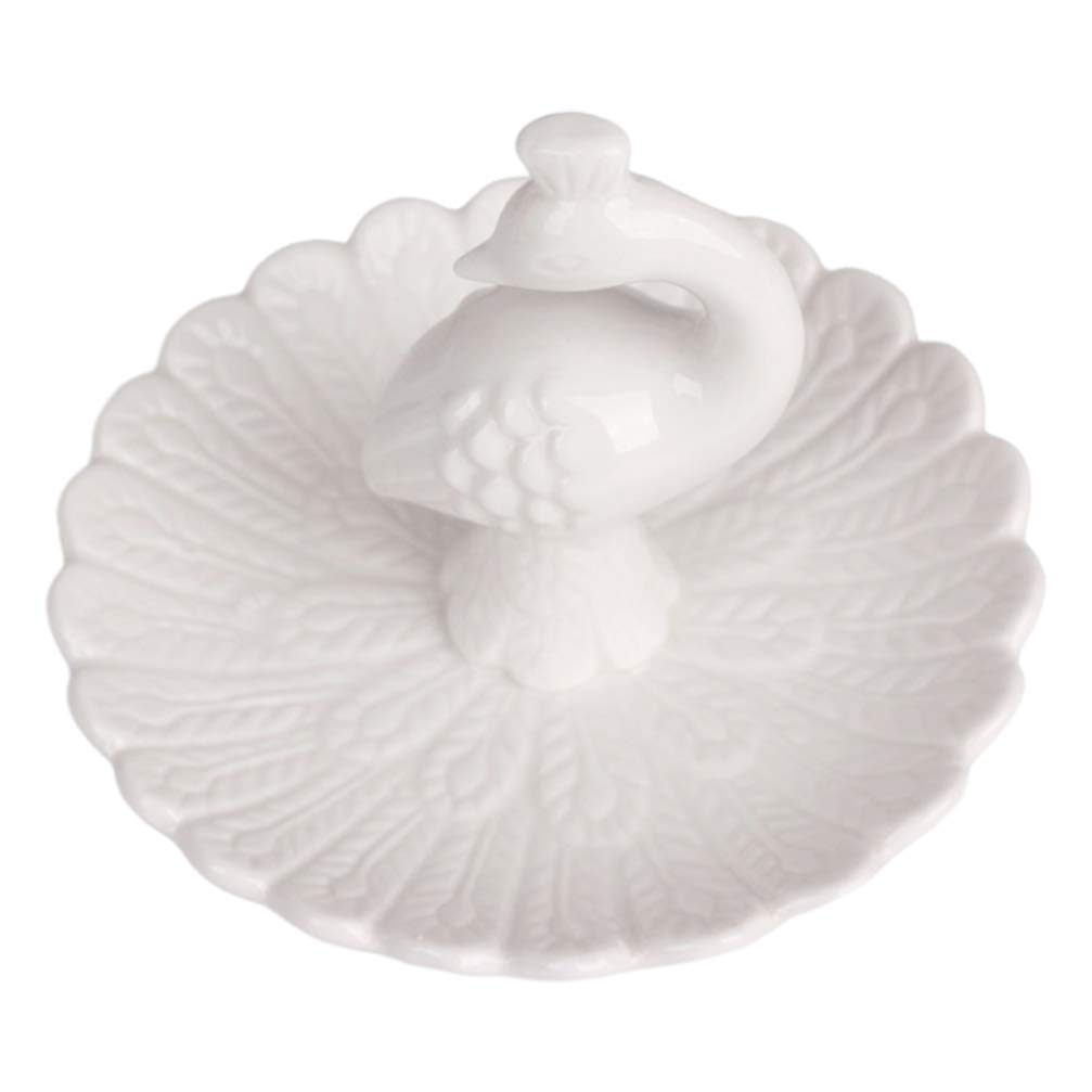 DOITOOL White Porcelain Peacock Ring Dish - Elegant Jewelry Holder & Earrings Storage Tray for Women | Perfect for Vanity, Bathroom, and Gift Giving