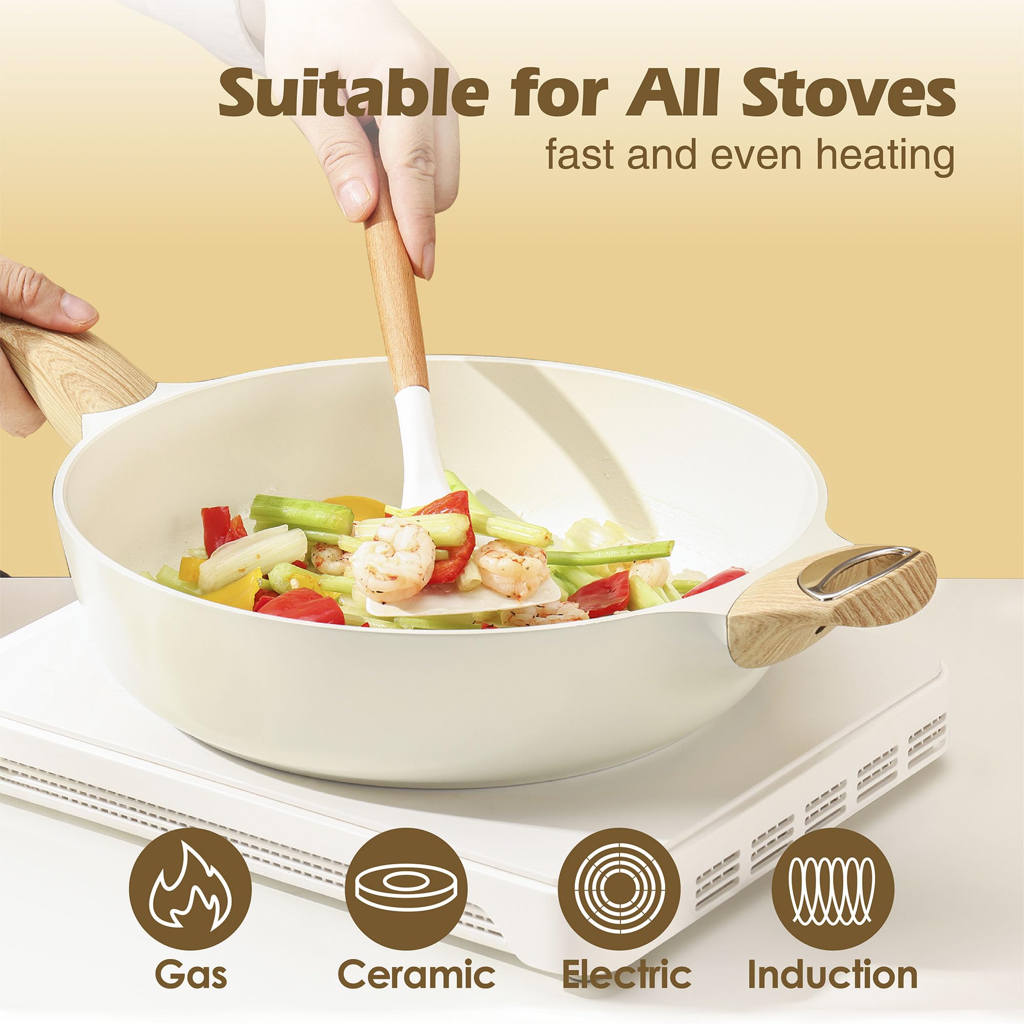 SENSARTE 14-Piece Nonstick Ceramic Cookware Set - Induction Compatible Pots & Pans, PFOA & PTFE Free Healthy Kitchen Cooking Set with Frying Pans - Perfect for Sauteing, Frying & Everyday Cooking