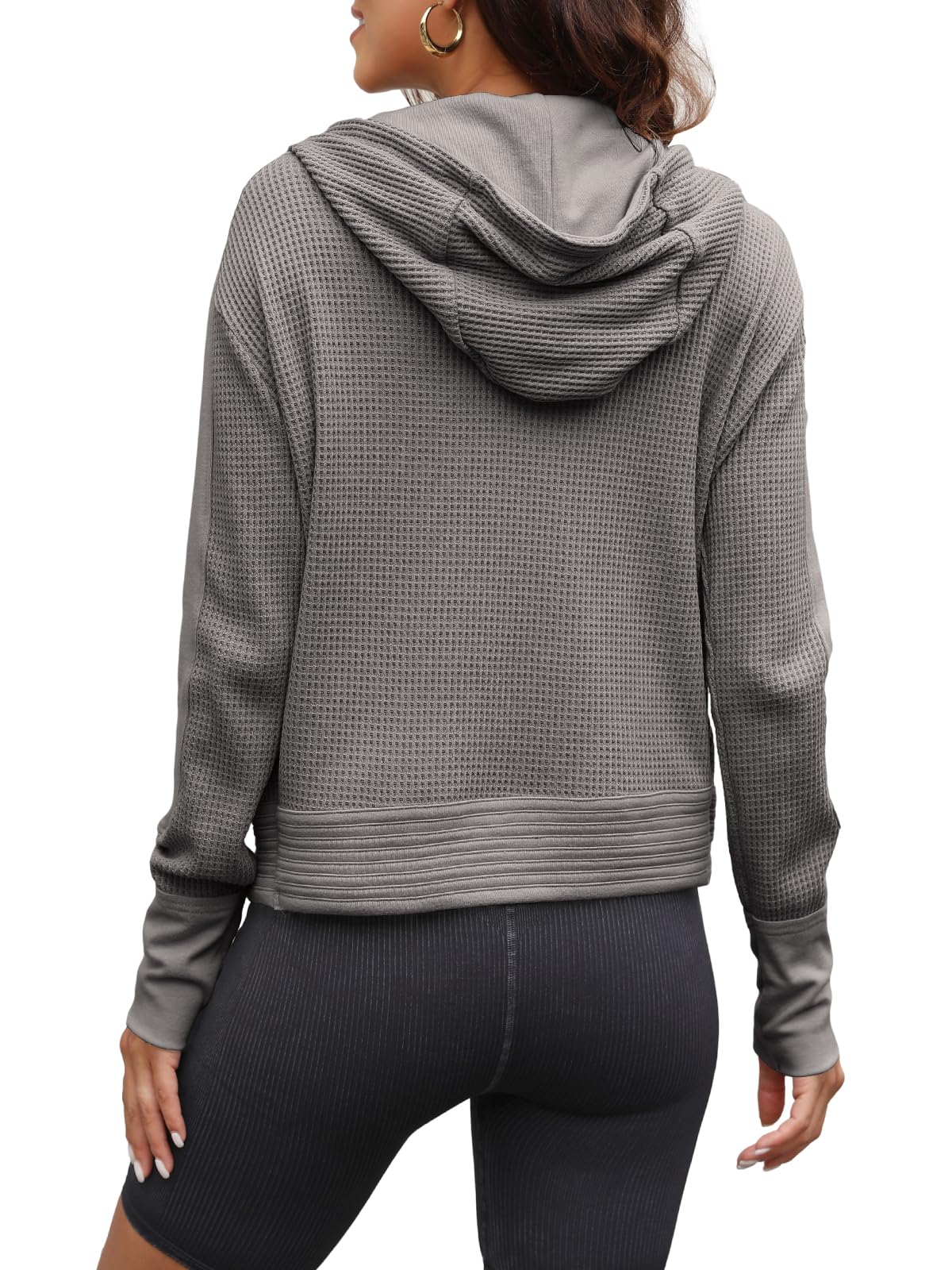 Yanekop Women's Waffle Knit Zip-Up Hoodie Jacket - Long Sleeve Cropped Pullover for Fall & Winter | Casual Outerwear for Street Style, Layering & Cozy Everyday Wear