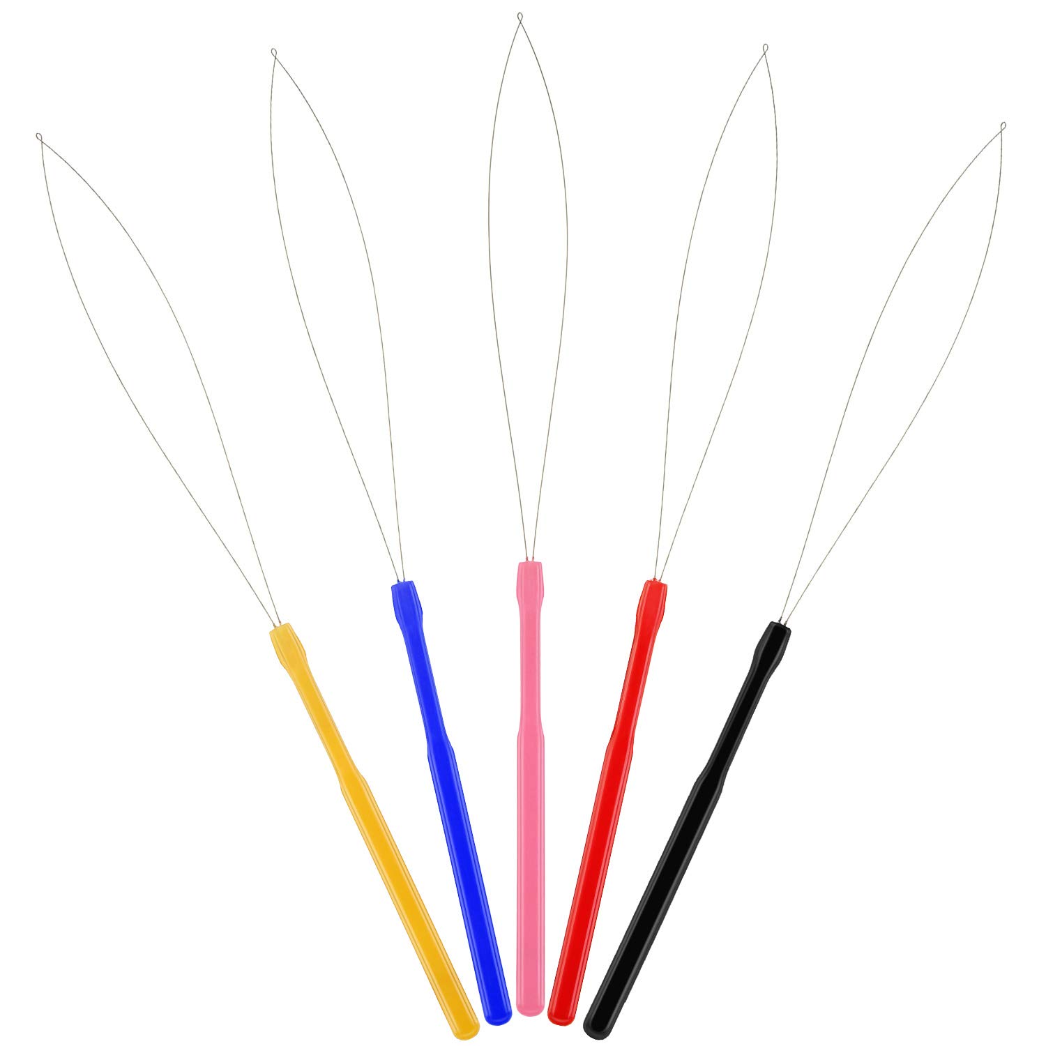 10 Pack Wooden Hair Extension Loop Needle Threader Pulling Hook Tool with Beads - Professional Hair & Feather Extension Kit (Multicolor) - Perfect for Salon Styling, DIY Hair Accessories & Costume Design