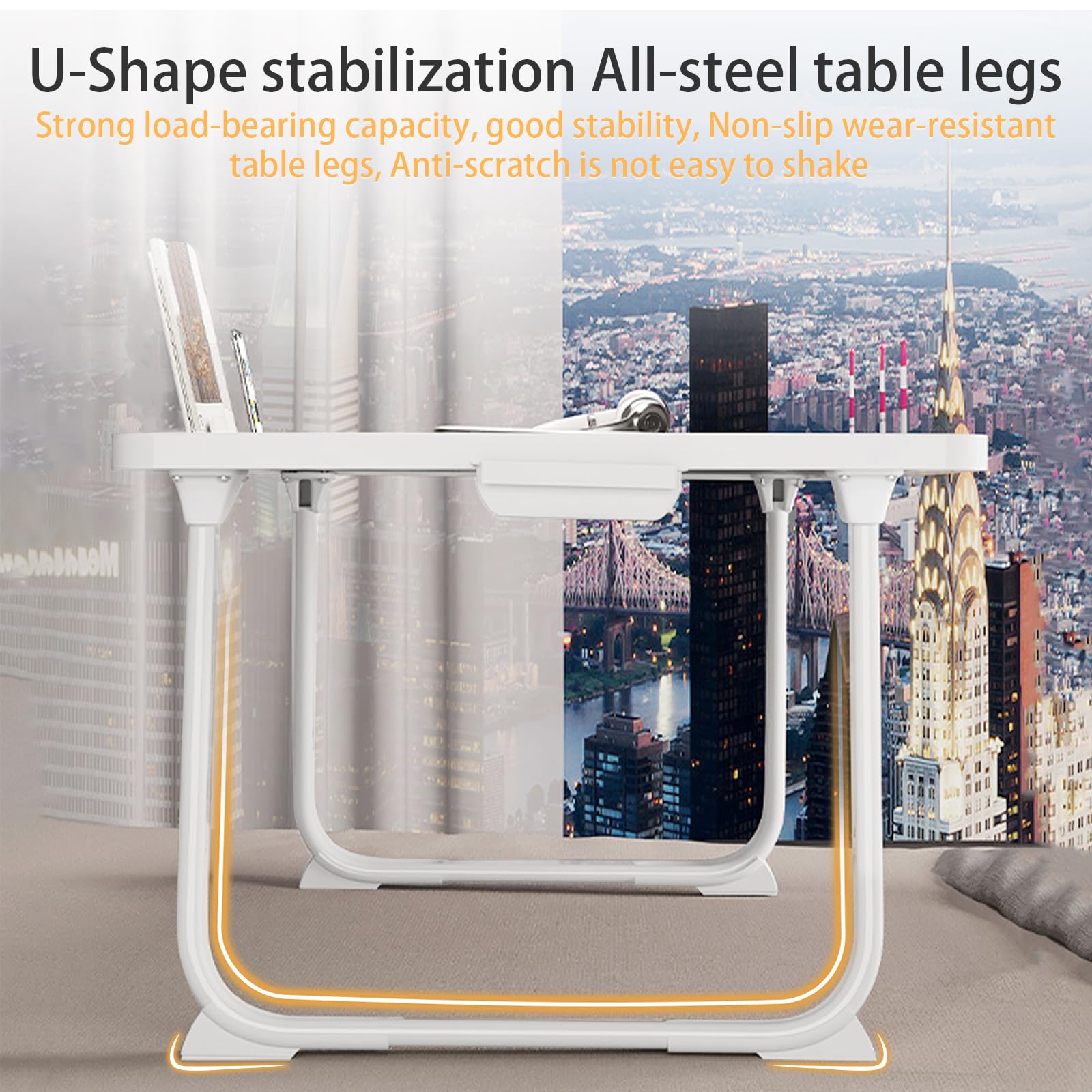 Adjustable Laptop Desk for Bed - Foldable Laptop Table with Storage Drawer & Book Stand - Portable Bed Tray for Working, Studying & Reading - Perfect for Home Office, Dorm Room & Cozy Workspace (Silver)
