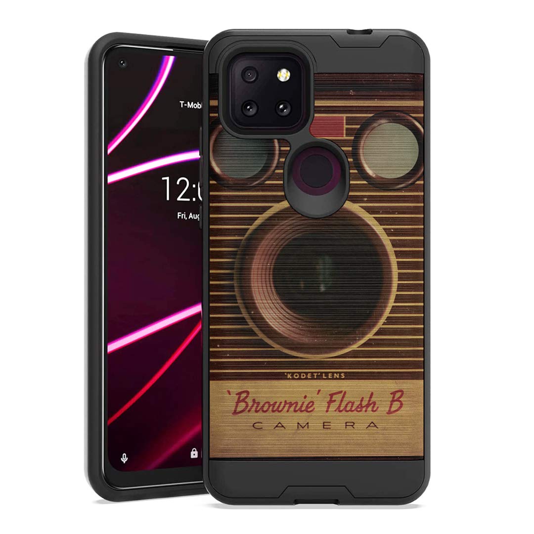 Shockproof T-Mobile Revvl 5G Case - Brushed Black Hybrid Cover for Men & Women | Vintage Camera Style Protection
