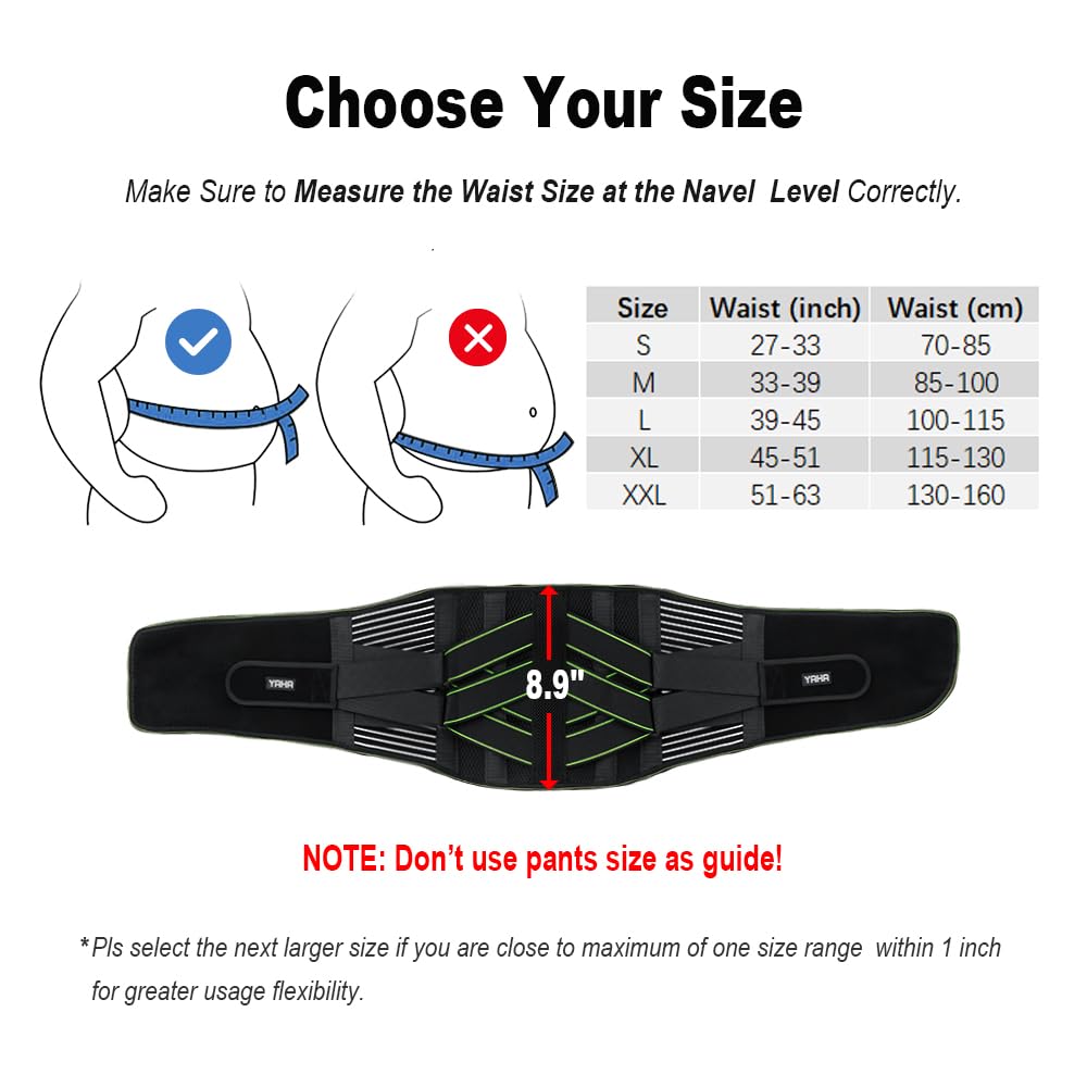 YAHA Adjustable Back Brace for Lower Back Pain Relief - Lumbar Support Belt with 7 Stays & Breathable Pad for Herniated Disc, Sciatica - Ideal for Heavy Lifting, Office Work & Post-Surgery Recovery - Men & Women (Size L)