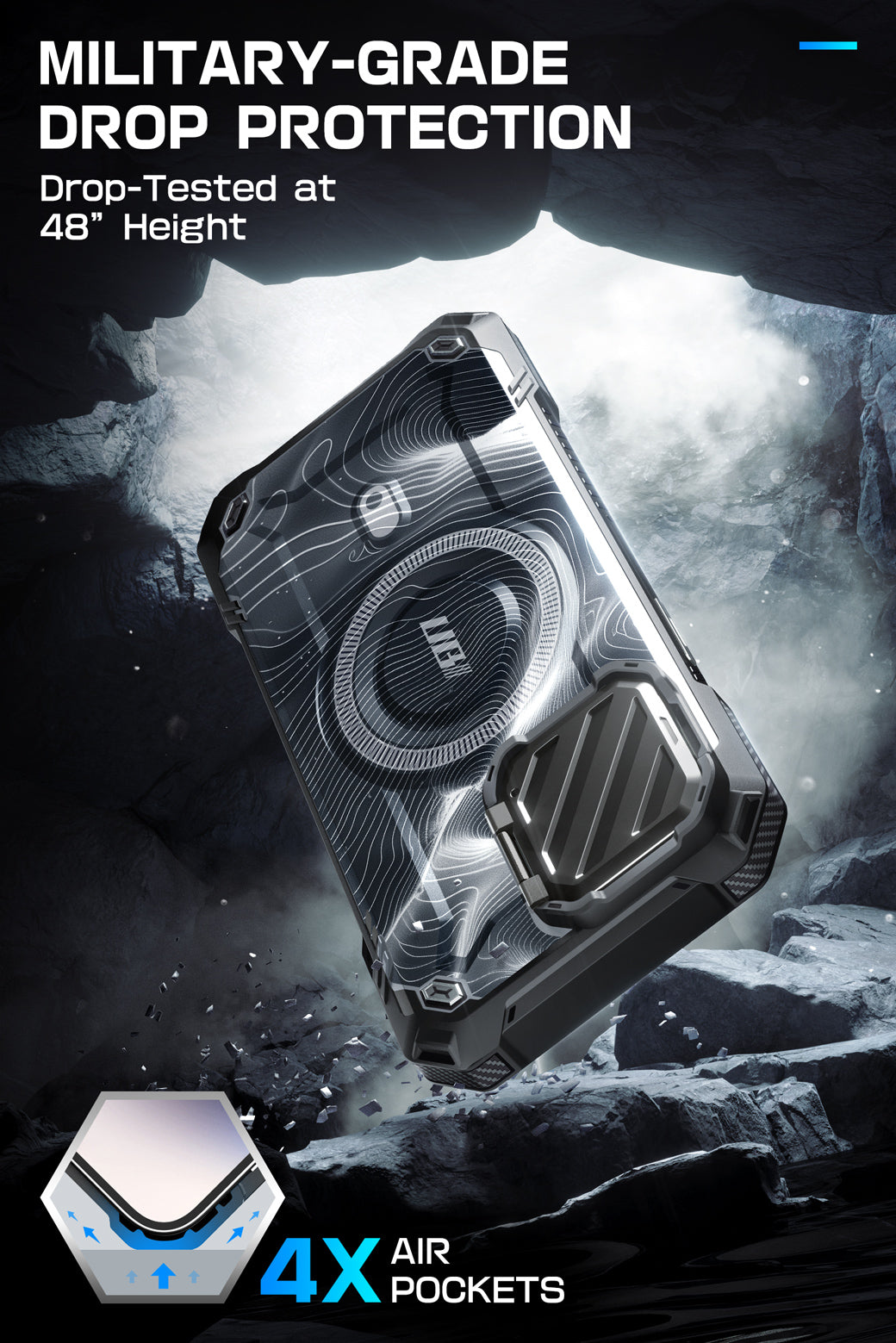 iPhone 15 Pro Max 6.7 Inch Unicorn Beetle MAG XT MagSafe Protective Case - Black Ripple Design | Shockproof & Wireless Charging Compatible | Perfect for Outdoor Adventures & Daily Use
