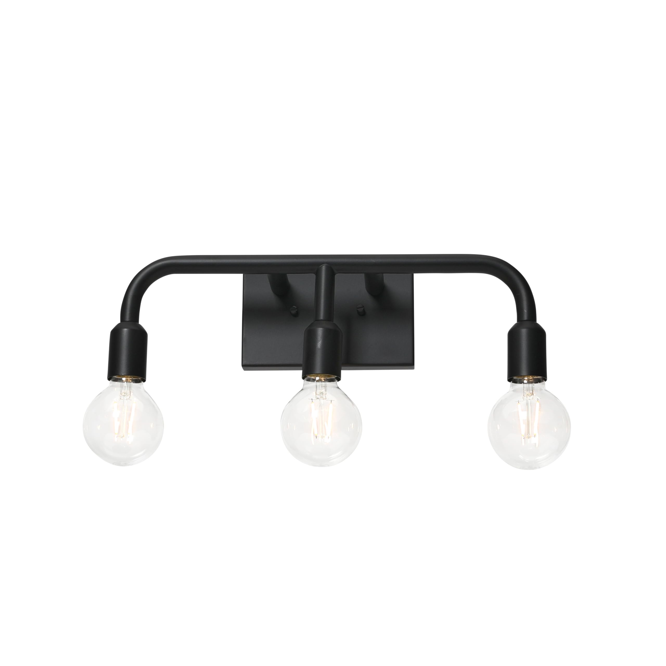 Benson Matte Black Exposed Bulb 3-Light Vanity Light - Perfect for Bathroom Makeup Mirror & Dressing Room Lighting
