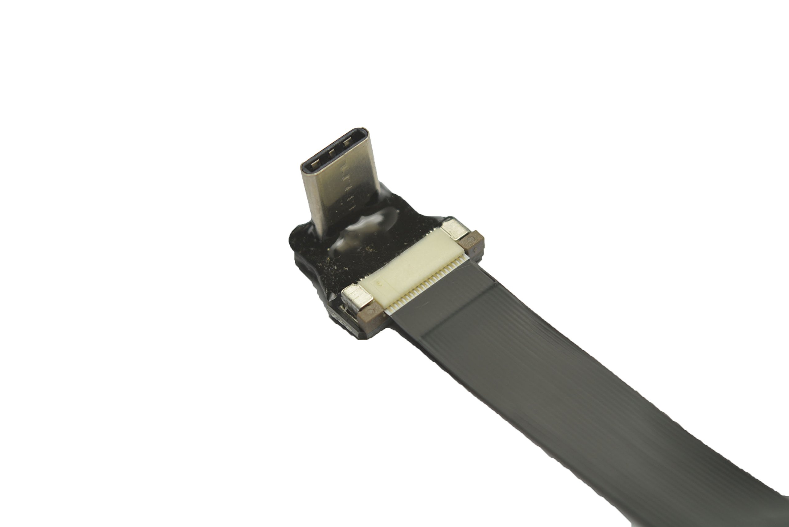 Black FFC USB C FPV Flat Slim Thin Ribbon FPC Cable - 40CM USB Type-C 90 Degree to Standard USB A for Fast Sync & Charging - Perfect for Drones, RC Models, and Mobile Devices