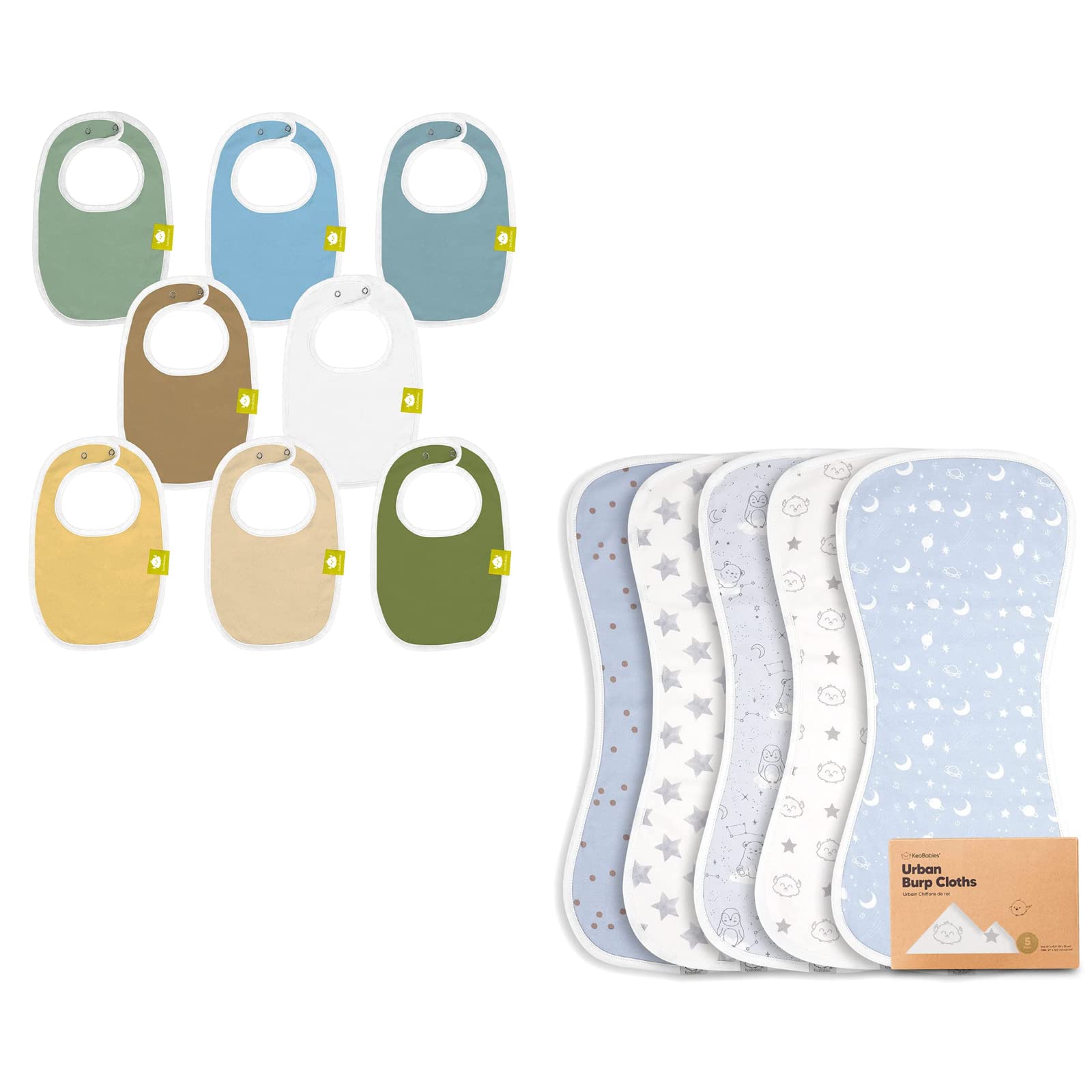 KeaBabies 8-Pack Baby Bibs & 5-Pack Burp Cloths Set for Boys and Girls - Ultra Absorbent Drool Bibs and Spit Up Cloths for Newborns, Infants - Soft Organic Cotton Teething Bibs for Feeding, Playtime and Daily Use