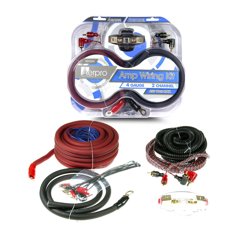 Aerpro BSX204 Bassix 4GA 2 Channel Amplifier Install Kit - High Performance Car Audio Wiring Kit for Amplifier Installation | Perfect for Car Stereo, Subwoofer, and Speaker Upgrades