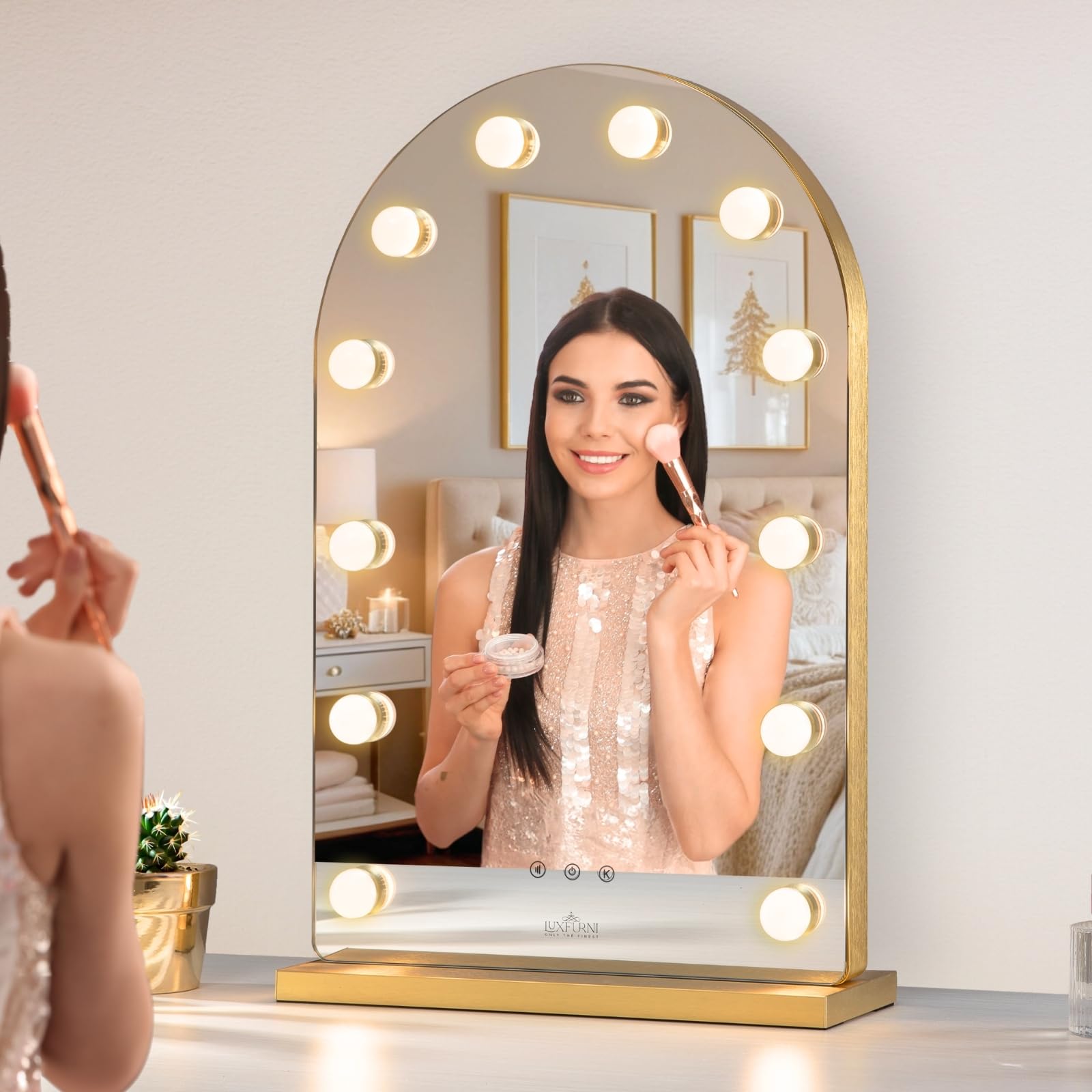 Hollywood Makeup Mirror with Lights - 12 Dimmable LED Bulbs, Smart Touch Control & 3 Color Modes (Gold) | Large Vanity Mirror for Bedroom, Dressing Room & Professional Makeup Studio