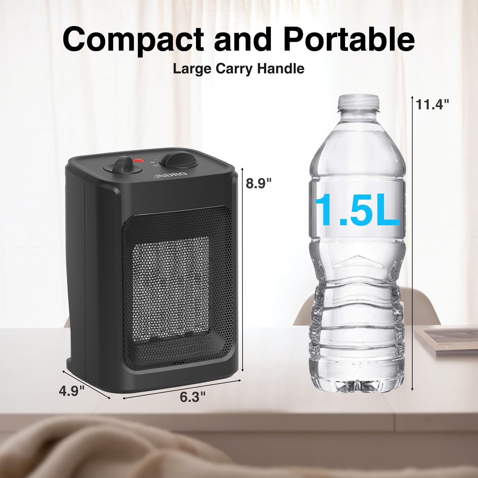 JNDRO 1500W Portable Electric Space Heater with Thermostat - Quiet Ceramic Mini Heater Fan for Room, Office & Desk | Fast Heating up to 200 Sq.Ft | Perfect for Winter, Bedroom, Indoor & Personal Use