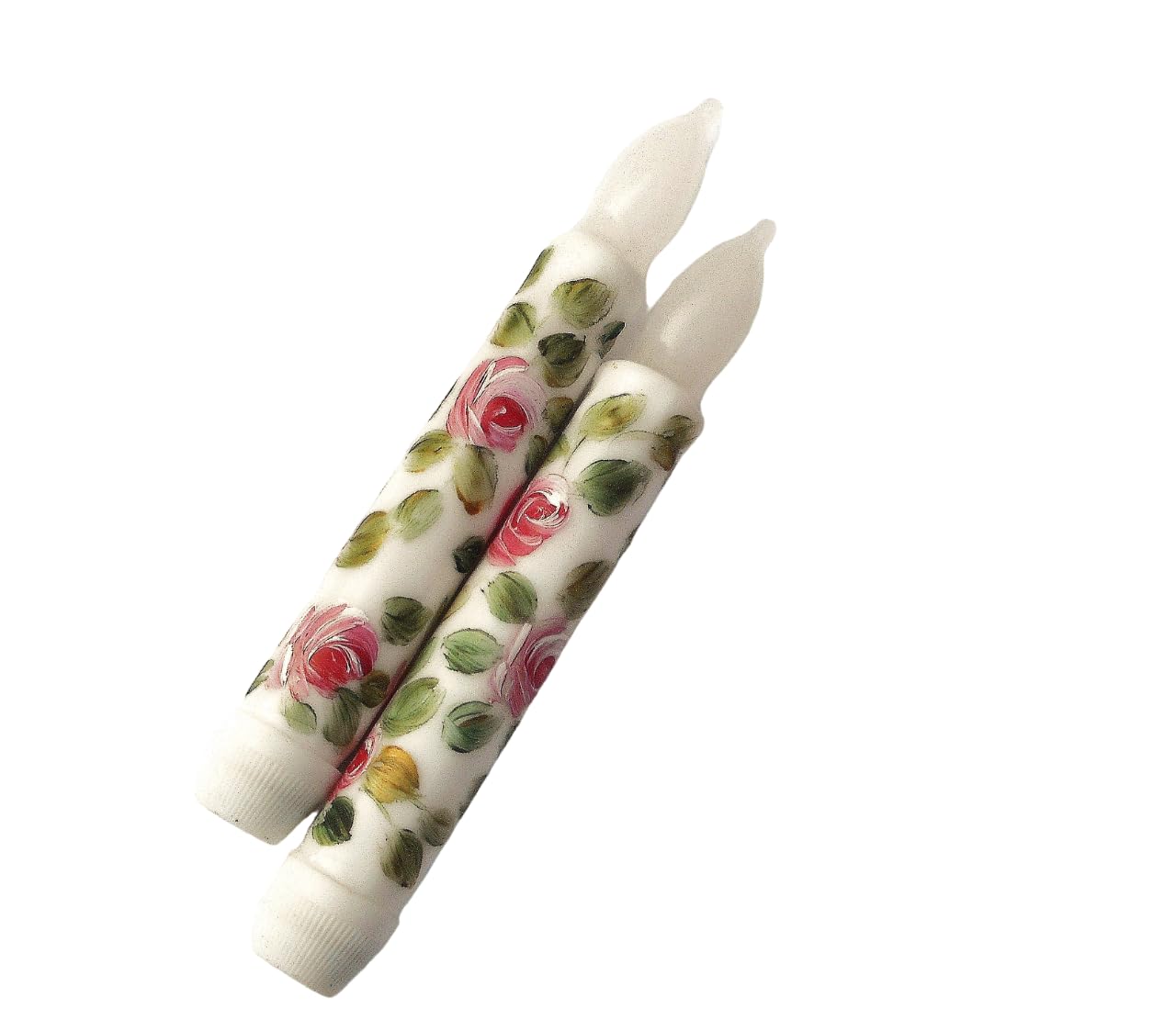 6 Inch Flameless LED Taper Candles with Hand-Painted Pink Roses - Battery Operated Romantic Decorative Candles for Wedding Centerpieces, Spring Home Decor, and Table Settings