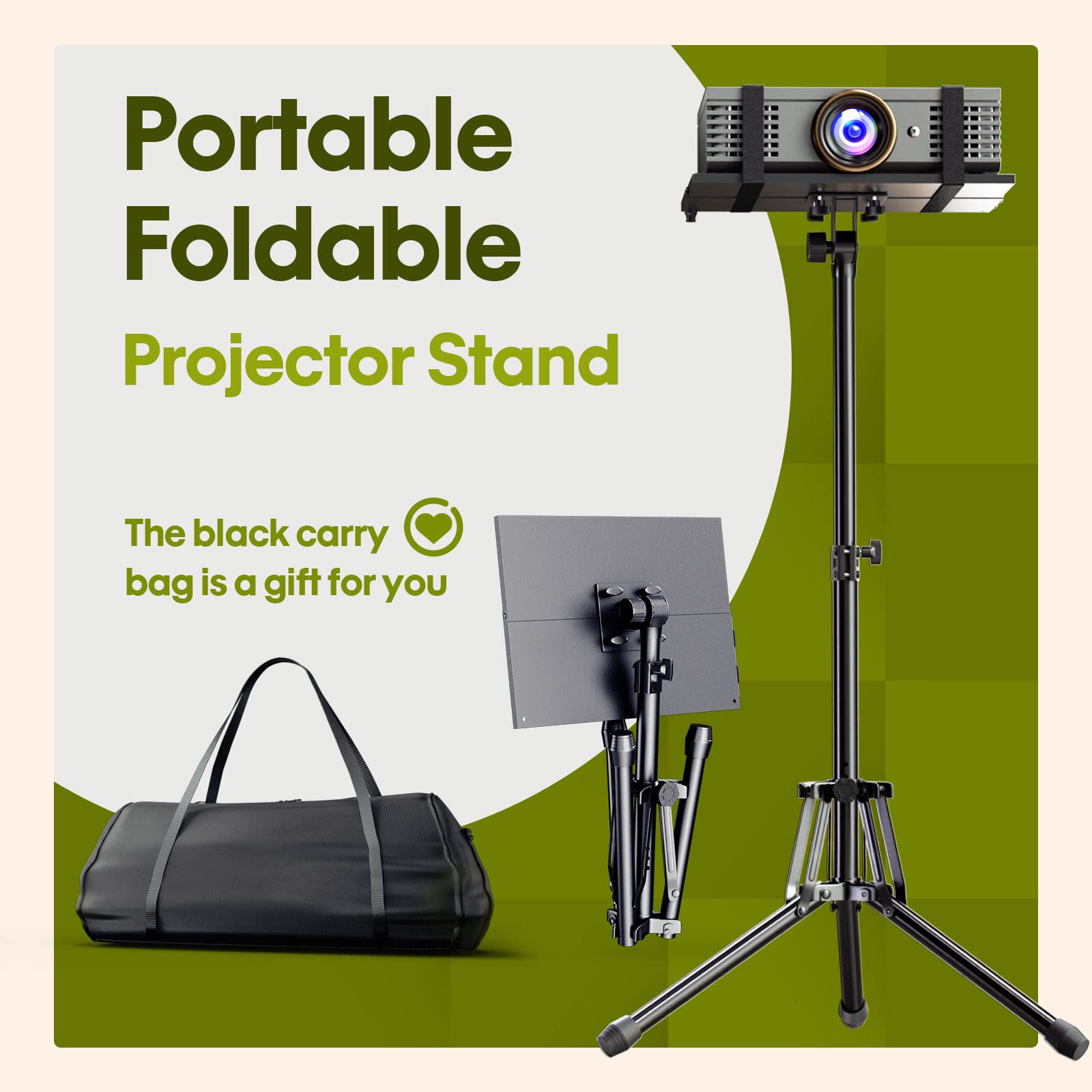 Portable Adjustable Projector Stand 20-60 Inch with Gooseneck Phone Holder & Mouse Tray - Laptop Tripod Floor Stand for Podium, Home Studio, DJ Racks, Presentations, and Online Classes
