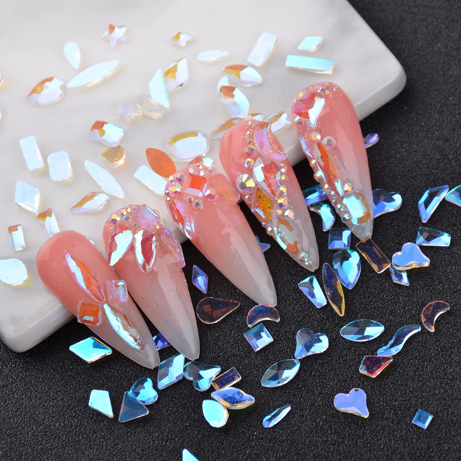 100Pcs 3D Nail Art Rhinestones Kit - Multi-Shaped AB Flatback Crystal Gems with Clear AB Coating, Star & Moon Drop Glass Diamonds for Nail Design, Jewelry Making & DIY Crafts | Perfect for Manicures, Home Decor & Gift Projects