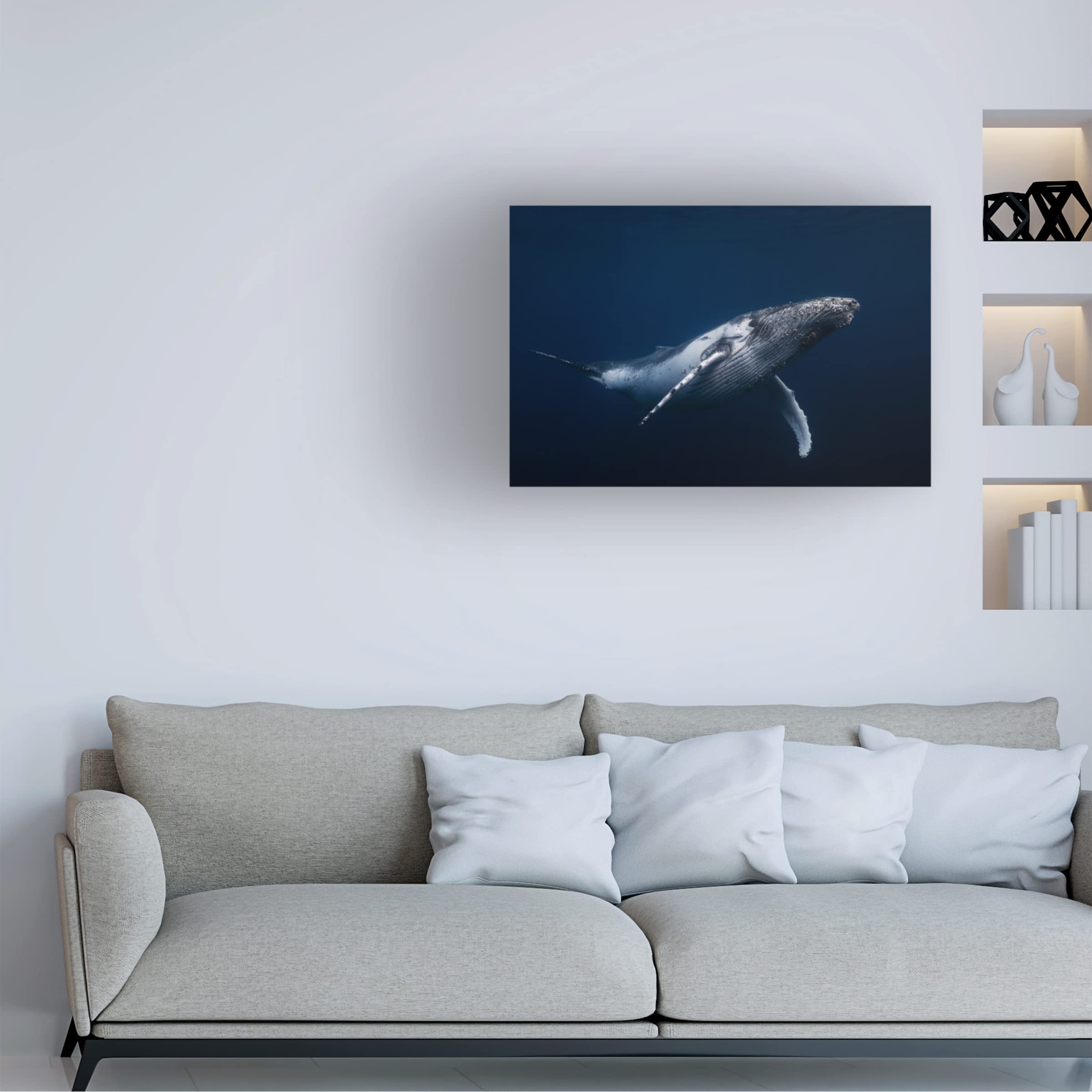 Barathieu Gabriel 'Humpback Whale In Blue' Canvas Wall Art Print - Ocean Themed Home Decor for Living Room, Bedroom & Office