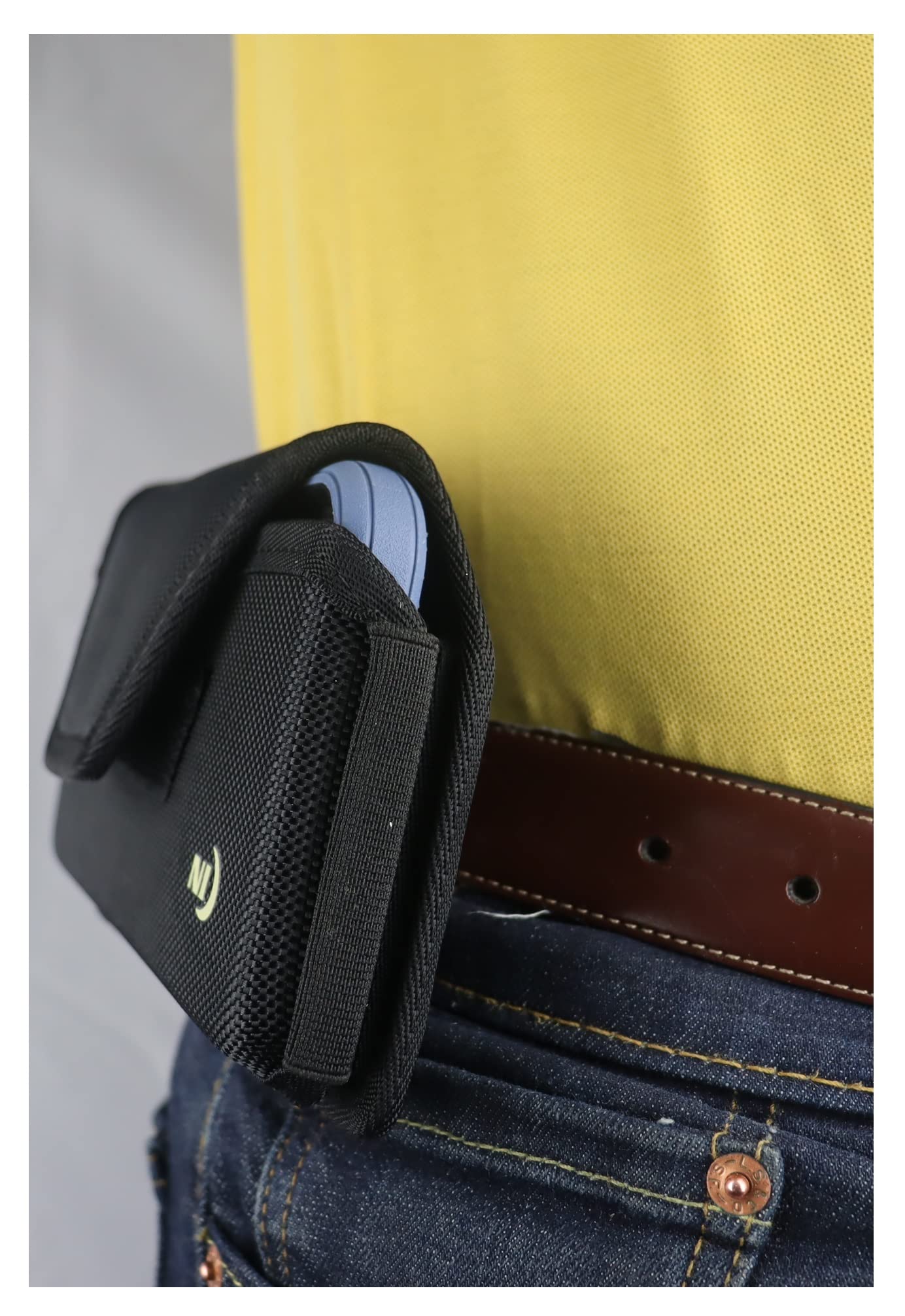 Nite Ize Hard Shell Cell Phone Holster Pouch for iPhone 14/13/12 Pro Max & Plus - Rugged Heavy Duty Belt Clip Holder - Compatible with Otterbox Defender/Commuter Case (Horizontal Carry) - Perfect for Outdoor Activities, Construction Work & Hands-Free Use