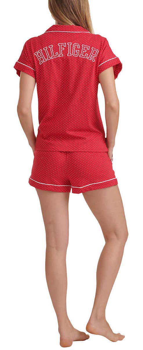 Tommy Hilfiger Women's 2-Piece Pajama Shorts Set - Classic Red Dot Print, Size Large | Soft Sleepwear for Lounge & Vacation | Cozy Nightwear for Summer Nights