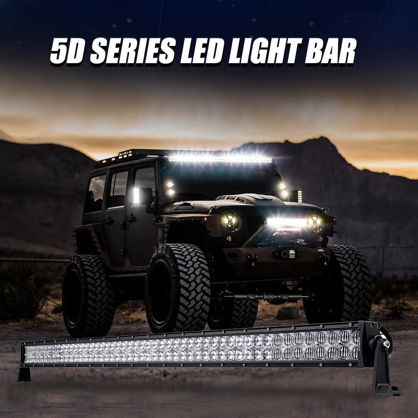 Auxbeam 50 Inch 288W LED Light Bar - 28,800 Lumens Double Row Spot Flood Combo, 5D Lens Waterproof Off-Road Driving Lights with Wiring Harness - Perfect for Pickup Trucks, SUV, ATV, UTV, Boat & Marine Use - Ideal for Night Driving, Work Lighting, and Outdoor Adventures