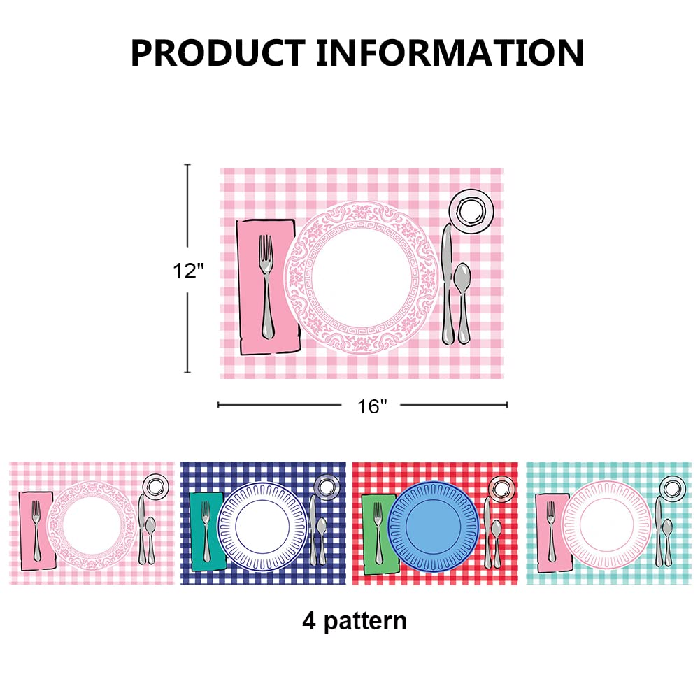 SharkBliss Montessori Placemat Set of 4 - Buffalo Plaid Gingham Educational Placemats for Toddlers & Kids - Learn Table Manners & Dining Etiquette - Perfect for Preschool, Homeschool & Family Mealtime