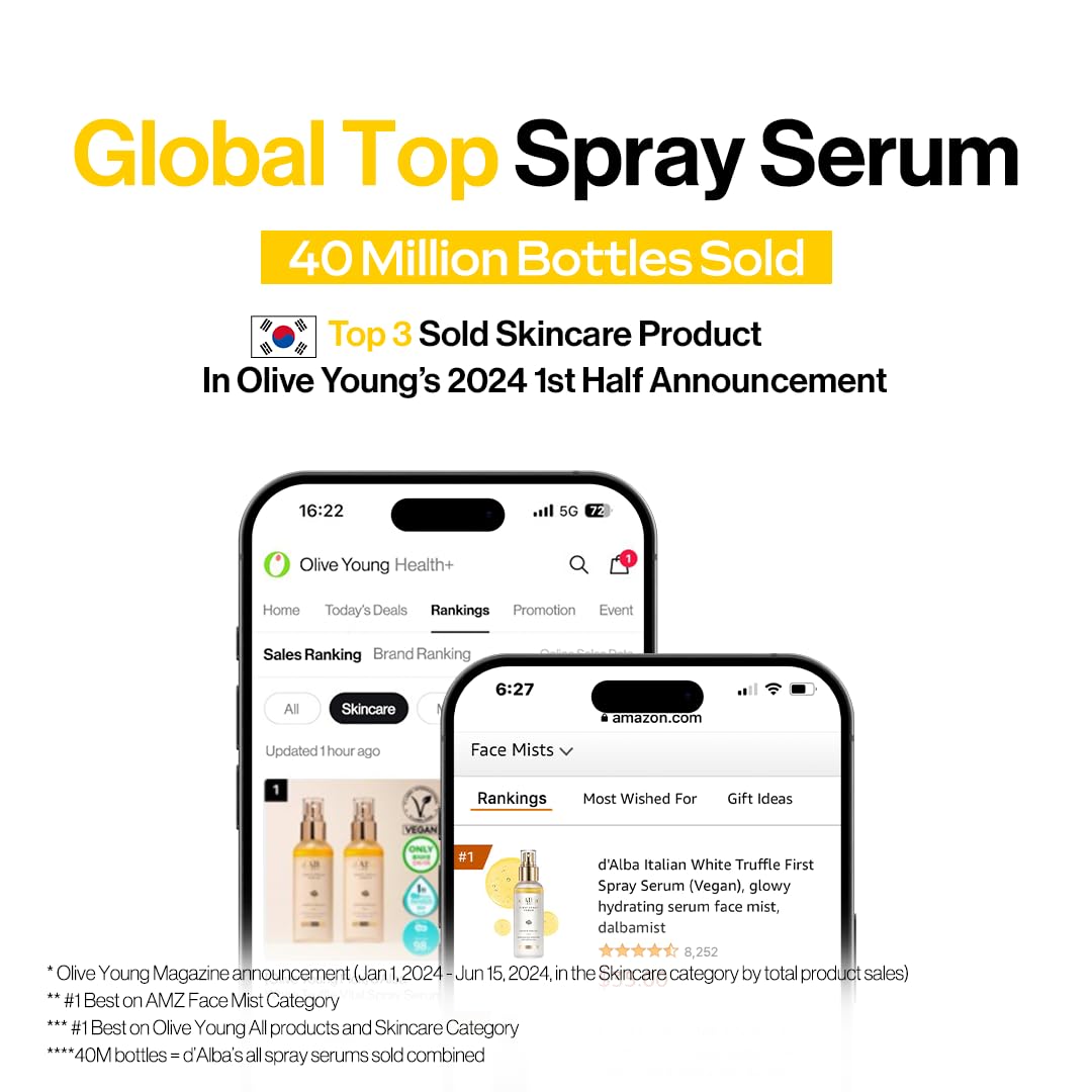 D'alba Piedmont White Truffle First Spray Serum & Double Serum Cream Set - 100ml & 70g Face Moisturizer for All Skin Types, Non-Comedogenic Hydration | Anti-Aging Skincare Routine for Day & Night Use