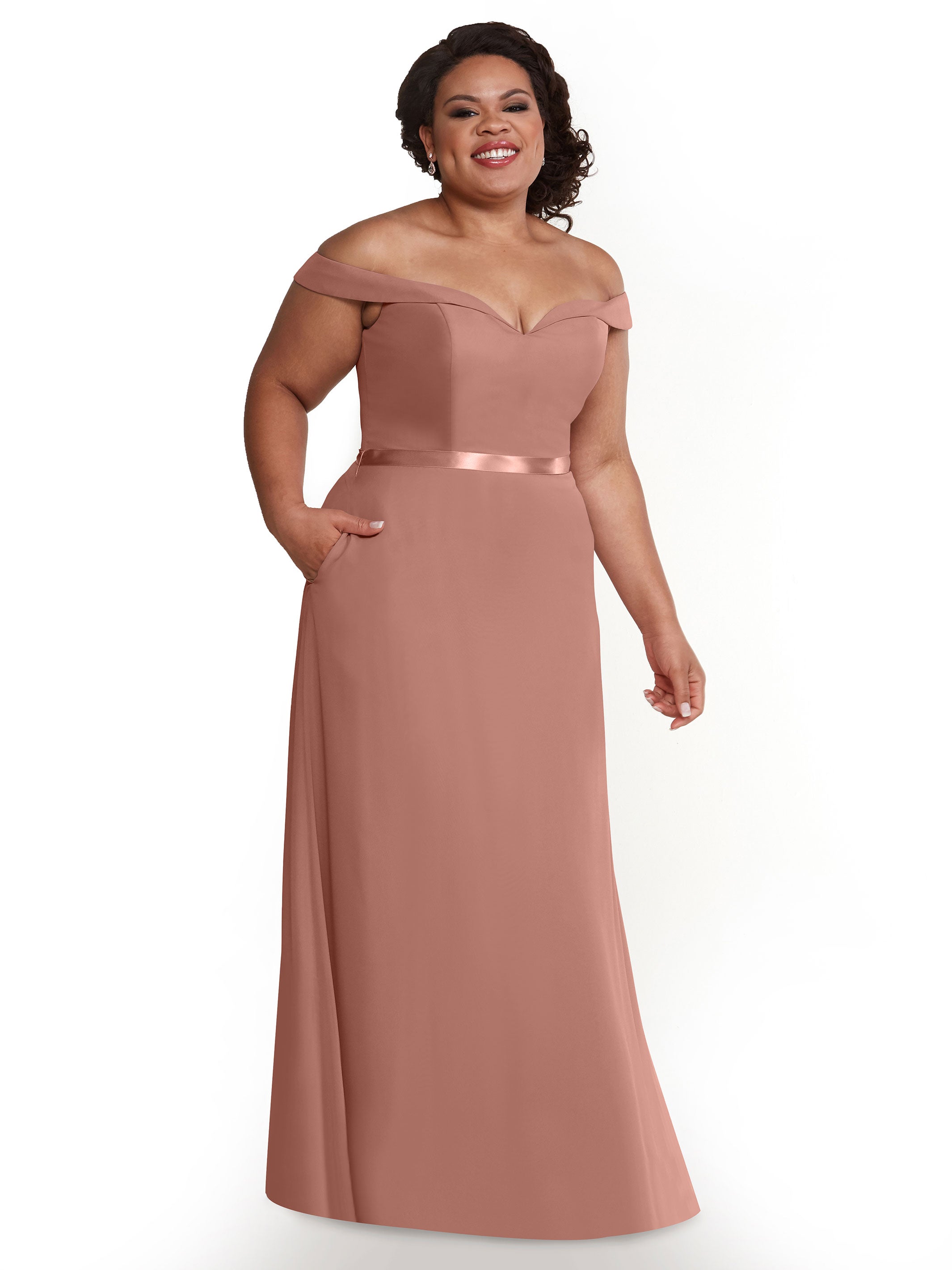Elegant Off-the-Shoulder Chiffon A-Line Bridesmaid Dress with Sash - Perfect for Weddings, Formal Events & Special Occasions