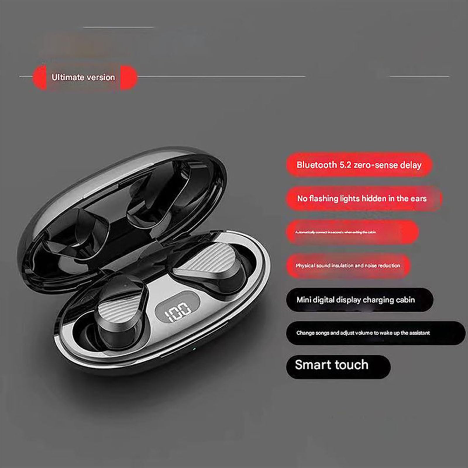 Echo Buds 2024 Edition - Wireless Bluetooth Earbuds with LED Power Display, IPX7 Waterproof, Noise Cancelling for Sports & Gym - Perfect for Running, Workouts & Travel (1pc)
