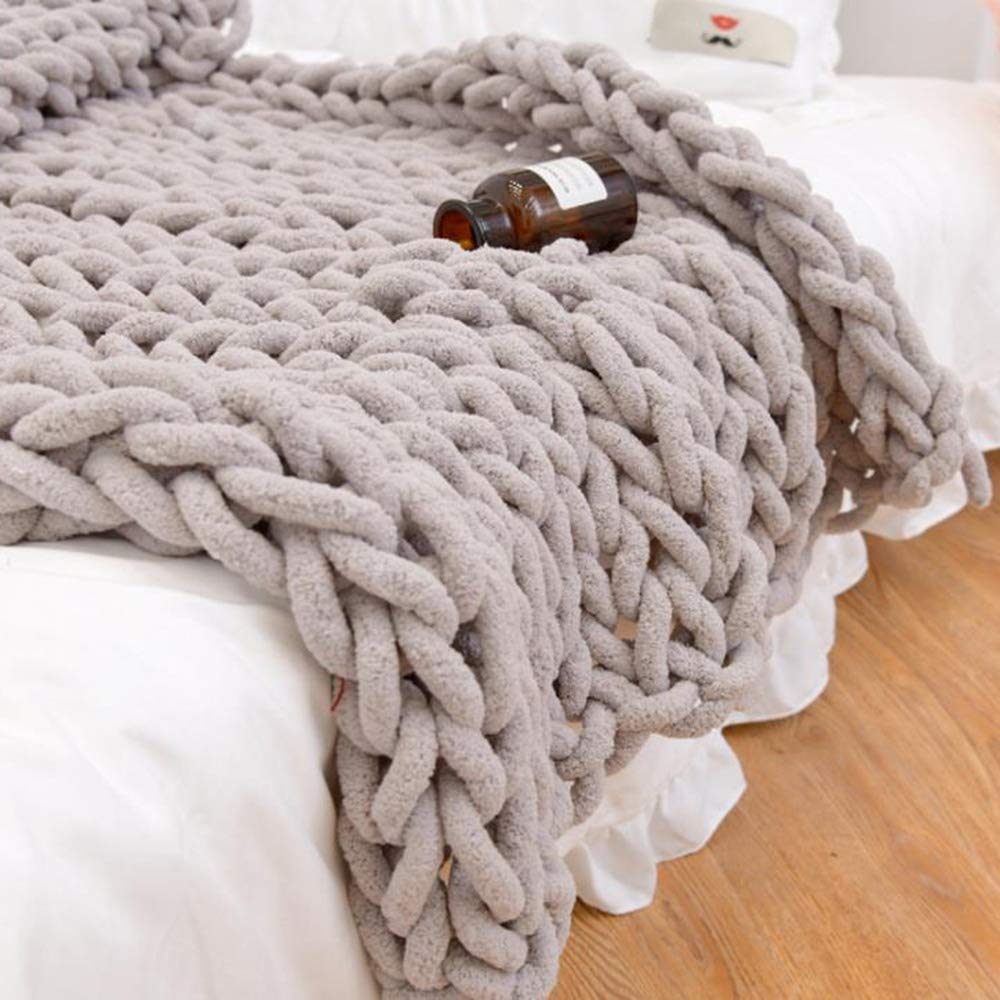 Handmade Chenille Throw Blanket - Ultra Soft Chunky Knit Blanket for Adults | Cozy Weighted Blanket with Luxury Cable Knit Design | Perfect for Bed, Sofa, Chair, Yoga & Meditation (120x150cm, Beige)